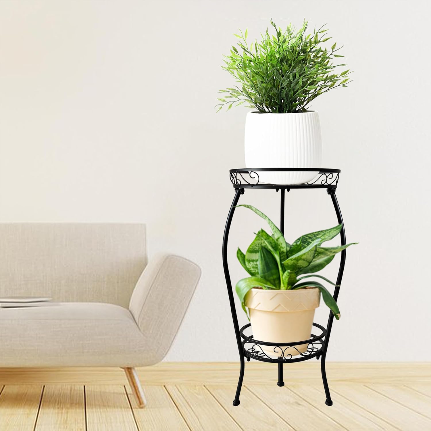 Metal Plant Stand 2 Tier Indoor Outdoor, 2 Pack Tall Flower Pot Shelf Rustproof Stable Heavy Duty Corner Stand, 28 inch