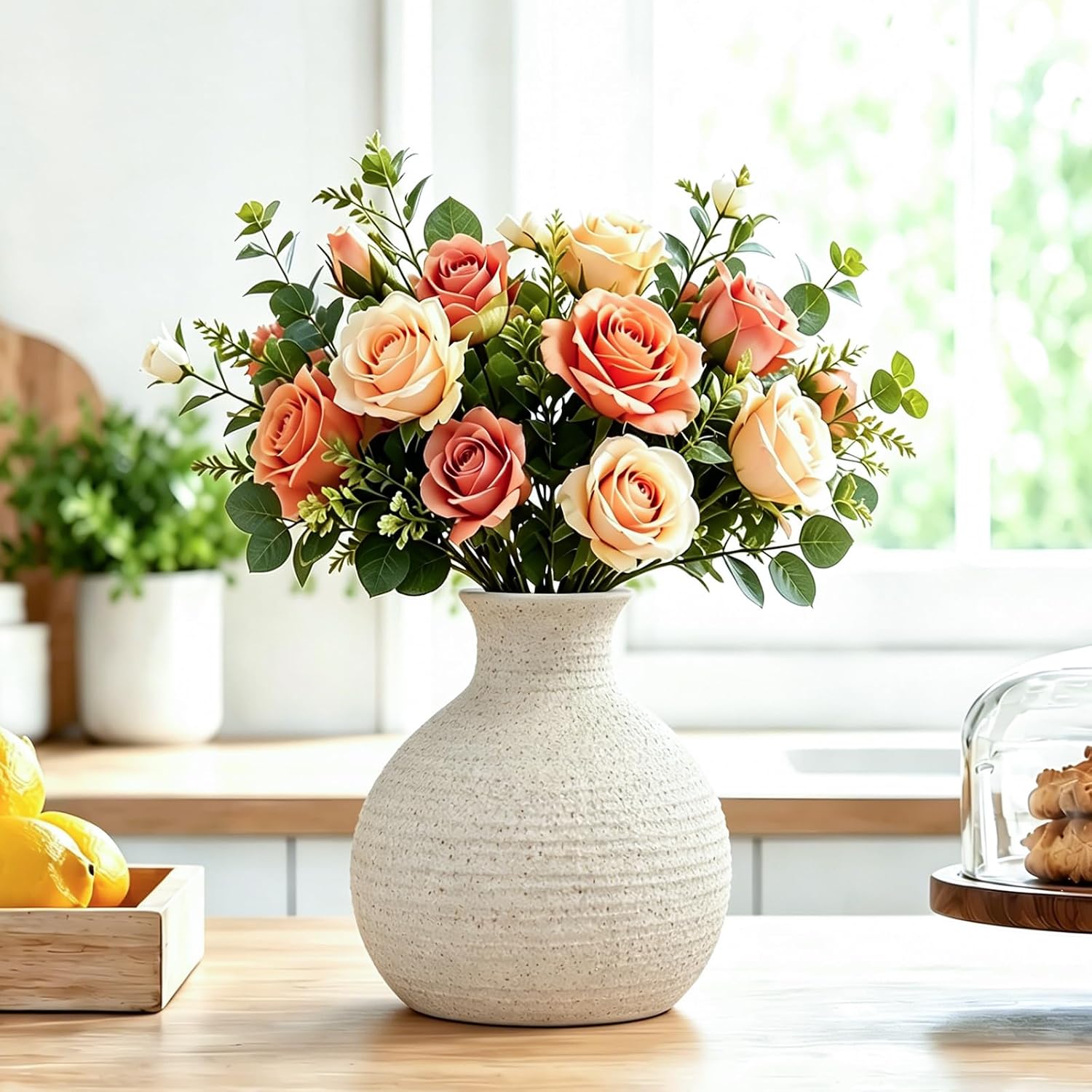 Ceramic Flower Vase Home Decor White Small Vase Decorative Table Farmhouse Vases / Modern White-v14