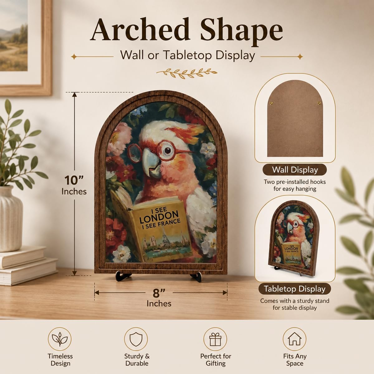 Book Lover Decor Arched Wooden Frame Tabletop Sign / Color_name18