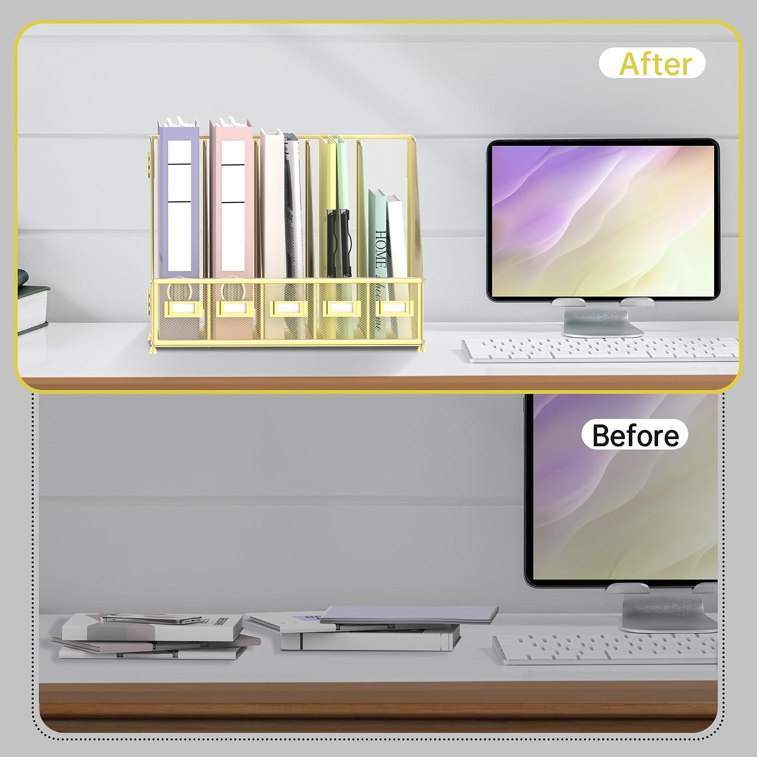 Desk Organizers Metal Desk Magazine File Holder with 5 Vertical Compartments Rack File Organizer for Office Desktop