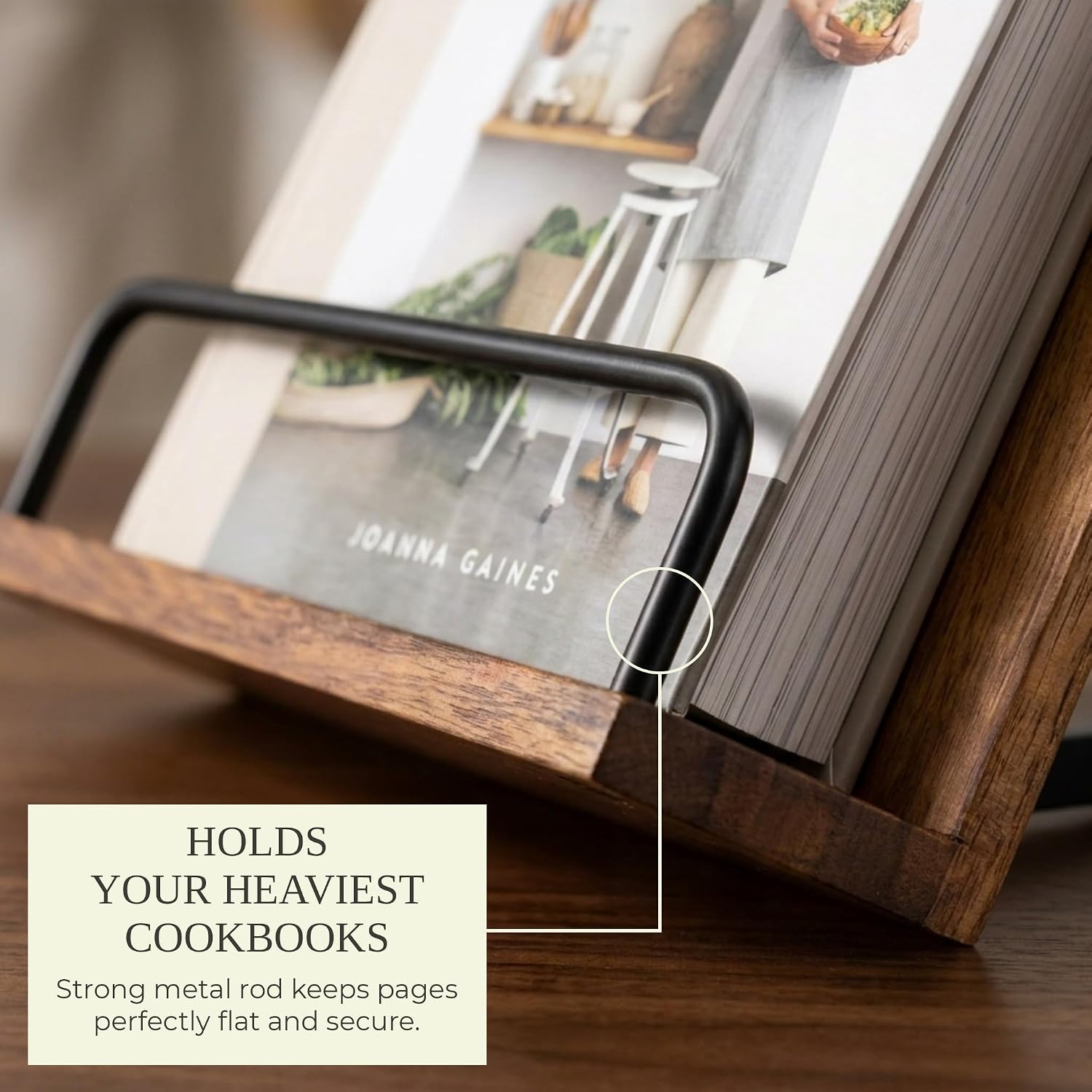 Beautiful Cookbook Stand for Your Kitchen Counter - Solid Wood, Fits iPad | Easily Keeps Cook or Recipe Books Open for