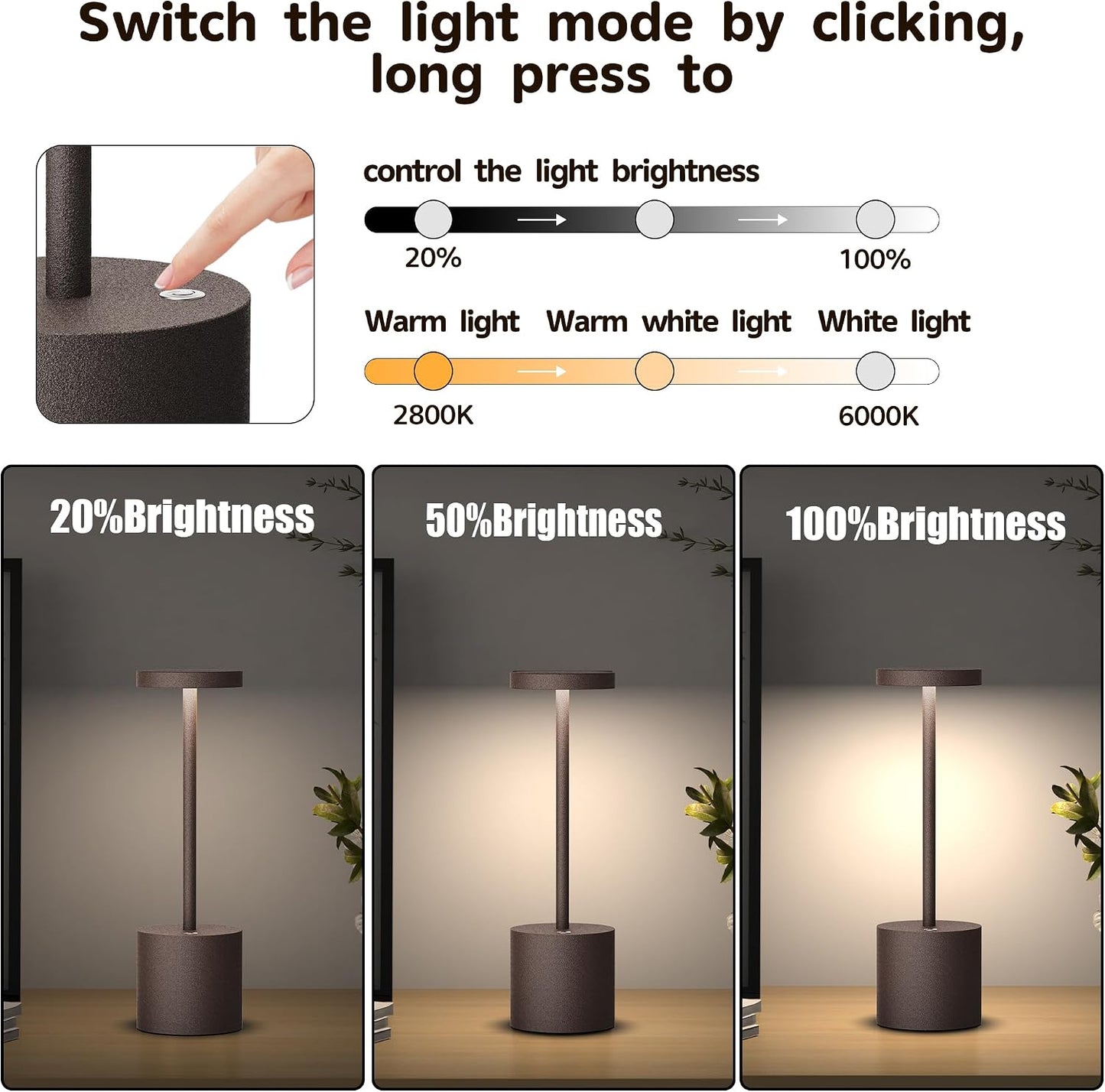 2Pack Cordless Rechargeable LED Restaurants Outdoor Table Lamp | Battery 5000mAh Metal USB Portable Powered Desk Lamp