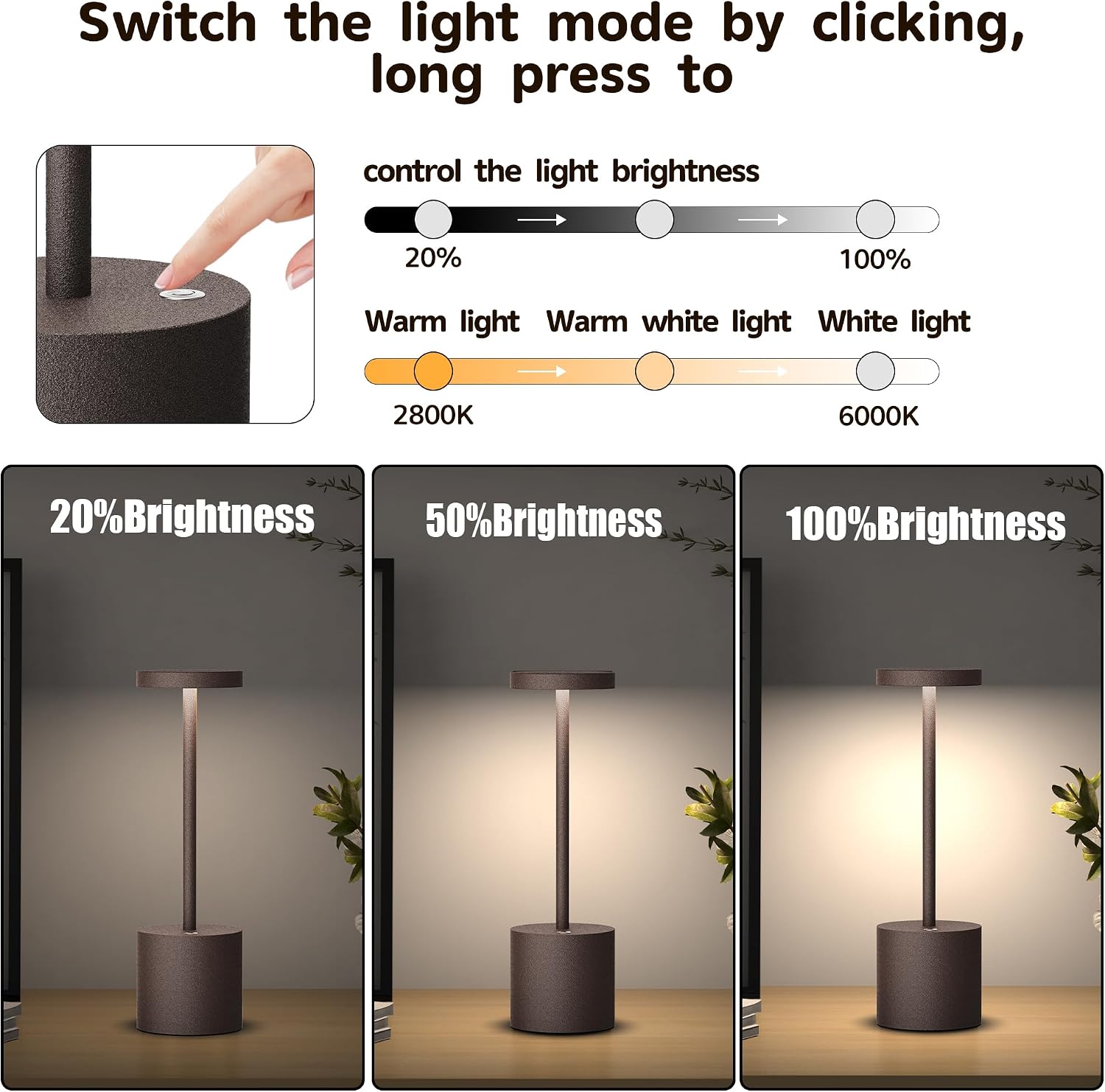 2Pack Cordless Rechargeable LED Restaurants Outdoor Table Lamp | Battery 5000mAh Metal USB Portable Powered Desk Lamp