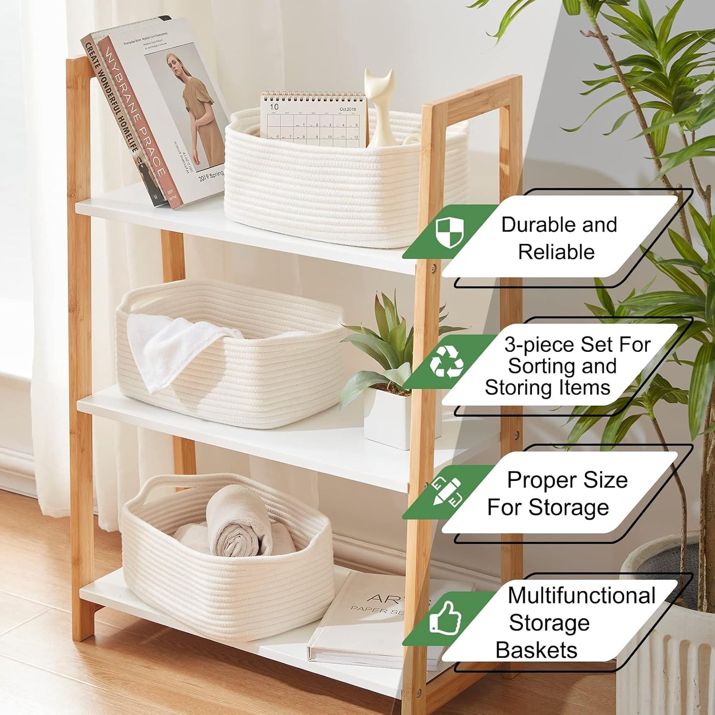 Cotton Rope Storage Baskets / Pure and White / Set of 3