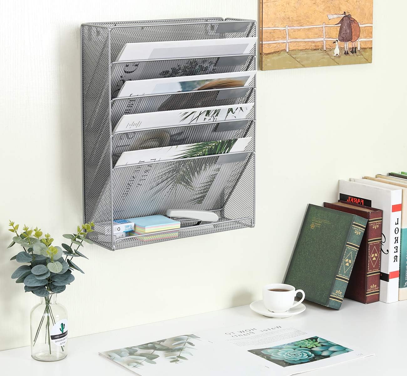 EasyPAG 5 Tier Wall File Holder, Mesh Hanging Folder Organizer with Classify Label, Versatile Desk File Holder