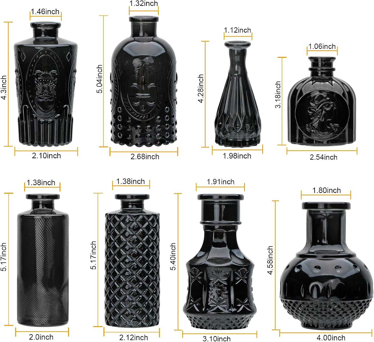Glass Bud Vase in Bulk / Black / Set of 8