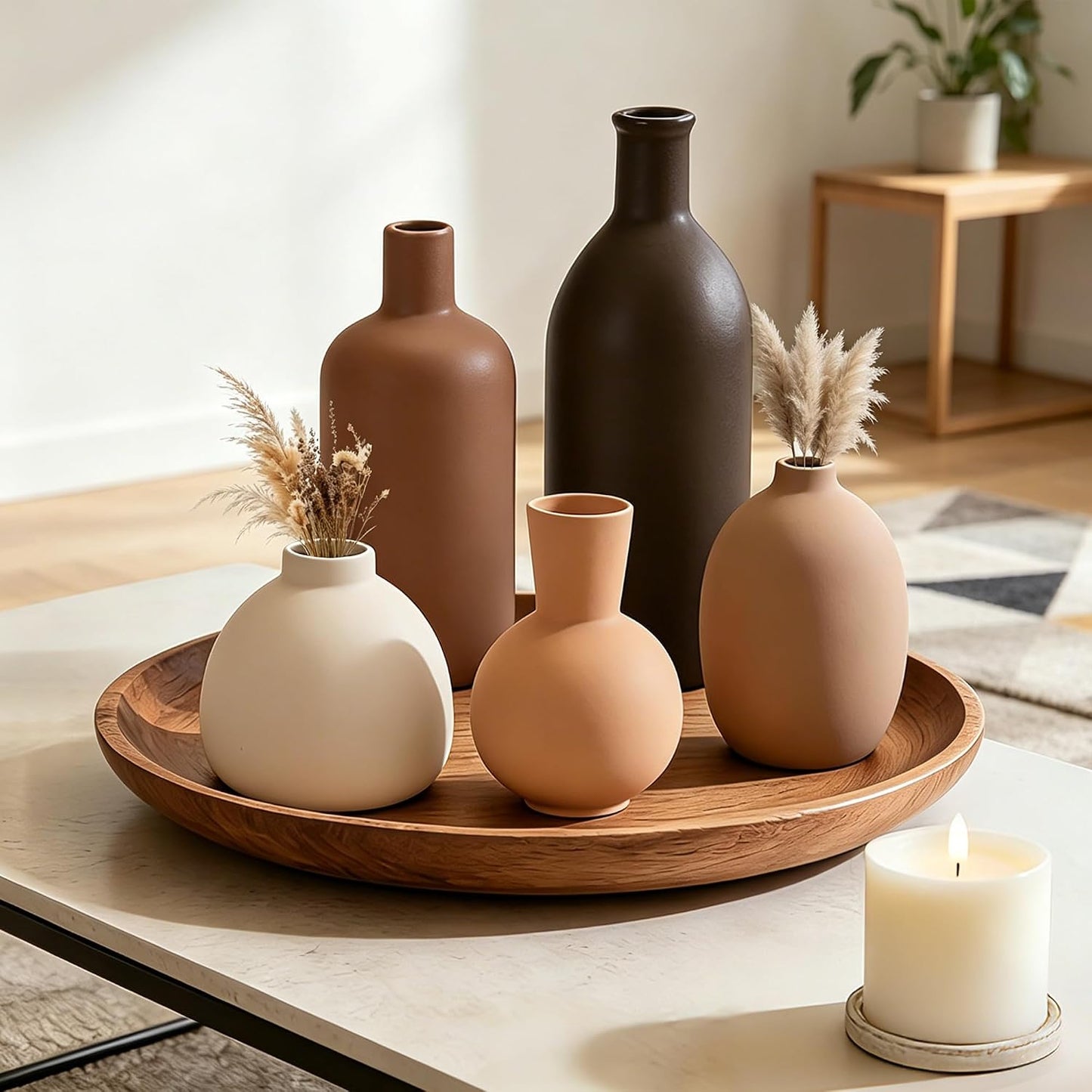 Small Ceramic Flower Vase Set / Brown / Set of 5