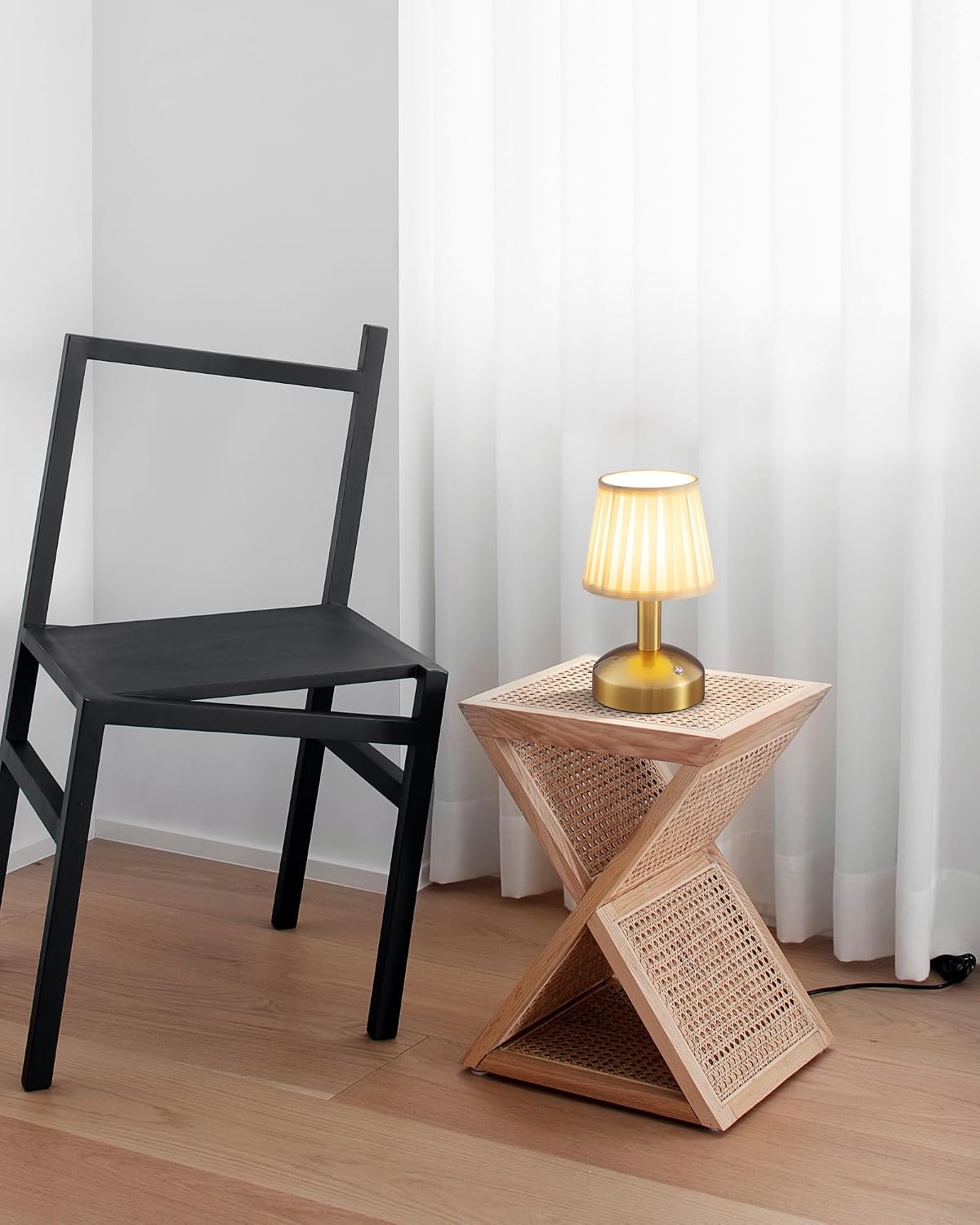 KDG Gold Cordless Small Table Lamp, Portable LED Fabric Shade Desk Lamp | Modern 4000mAh Rechargeable Battery Operated