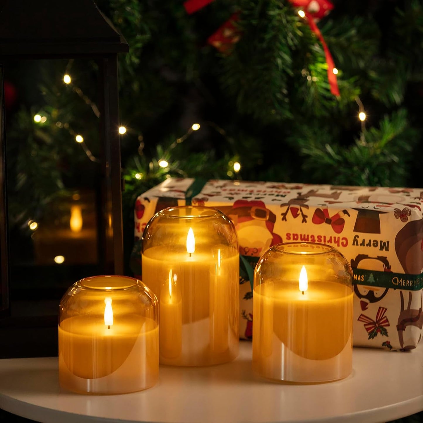 volnyus Gold Glass Flameless Candles with Remote Battery Operated Flickering LED Pillar Candles Real Wax 3D Wick Φ4 H