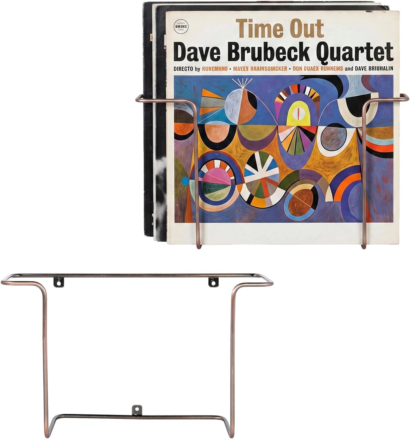 MyGift Copper Metal Wall Mounted Vinyl Record Display Shelves, Set of 2 | Wire Floating Holders Display LP Records &