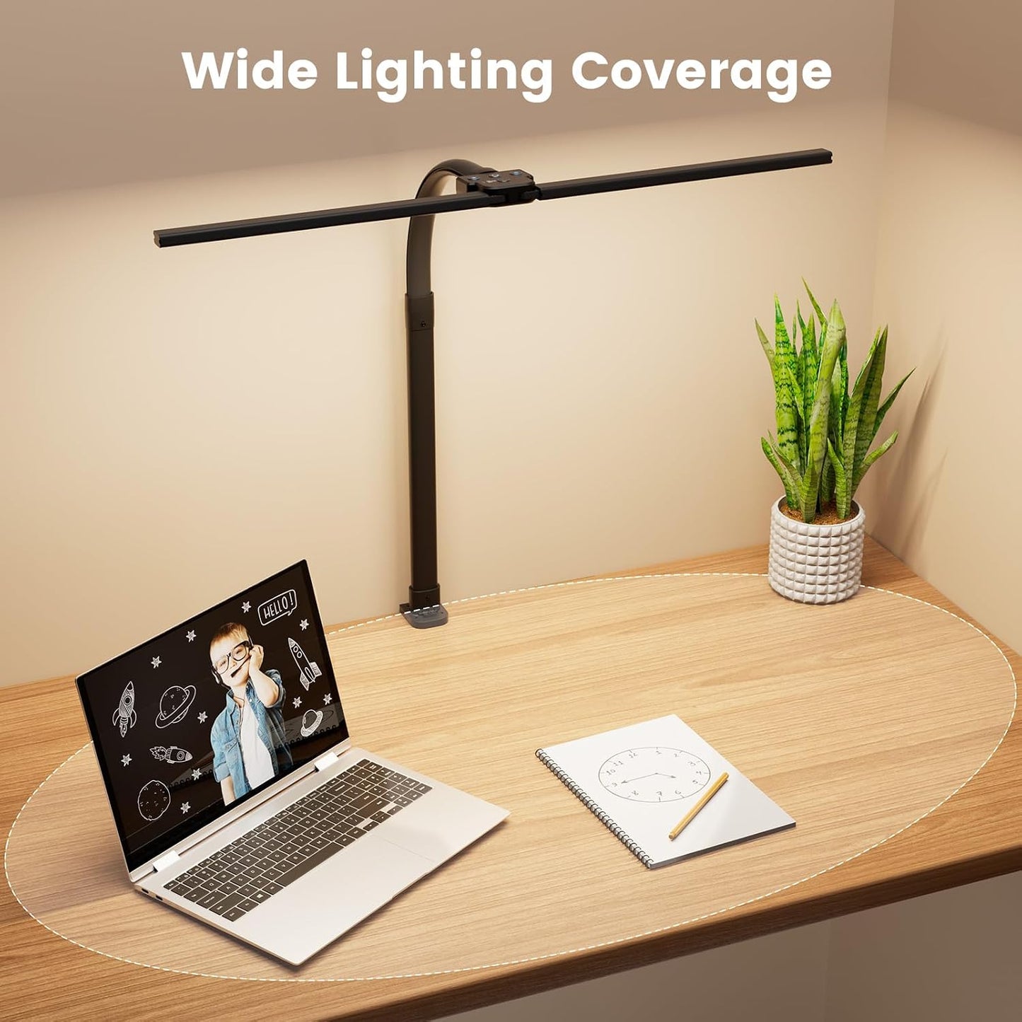 LED Desk Lamp for Home Office, 24W Computer Desk Light with Remote Control, Bright Table Lamp with Clamp Dimmable Tall