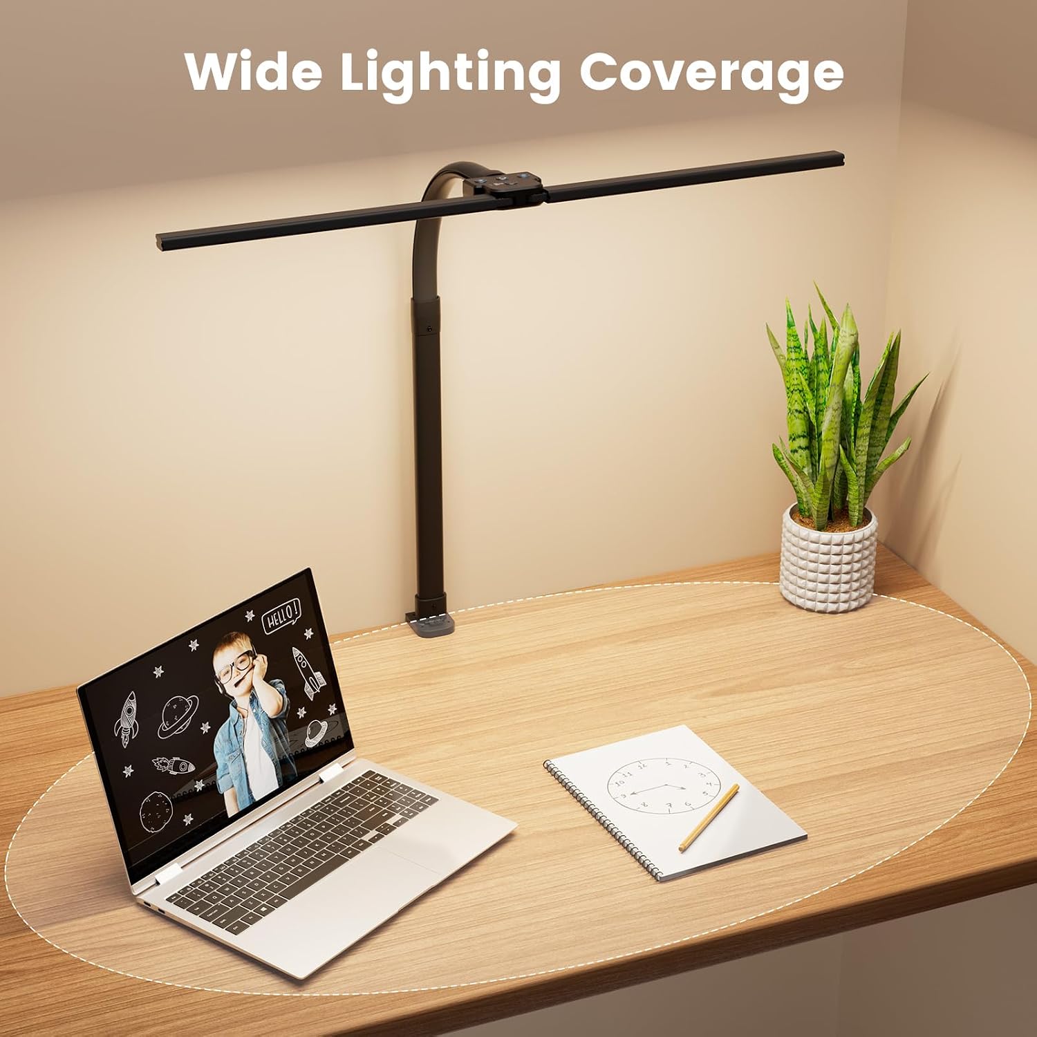 LED Desk Lamp for Home Office, 24W Computer Desk Light with Remote Control, Bright Table Lamp with Clamp Dimmable Tall