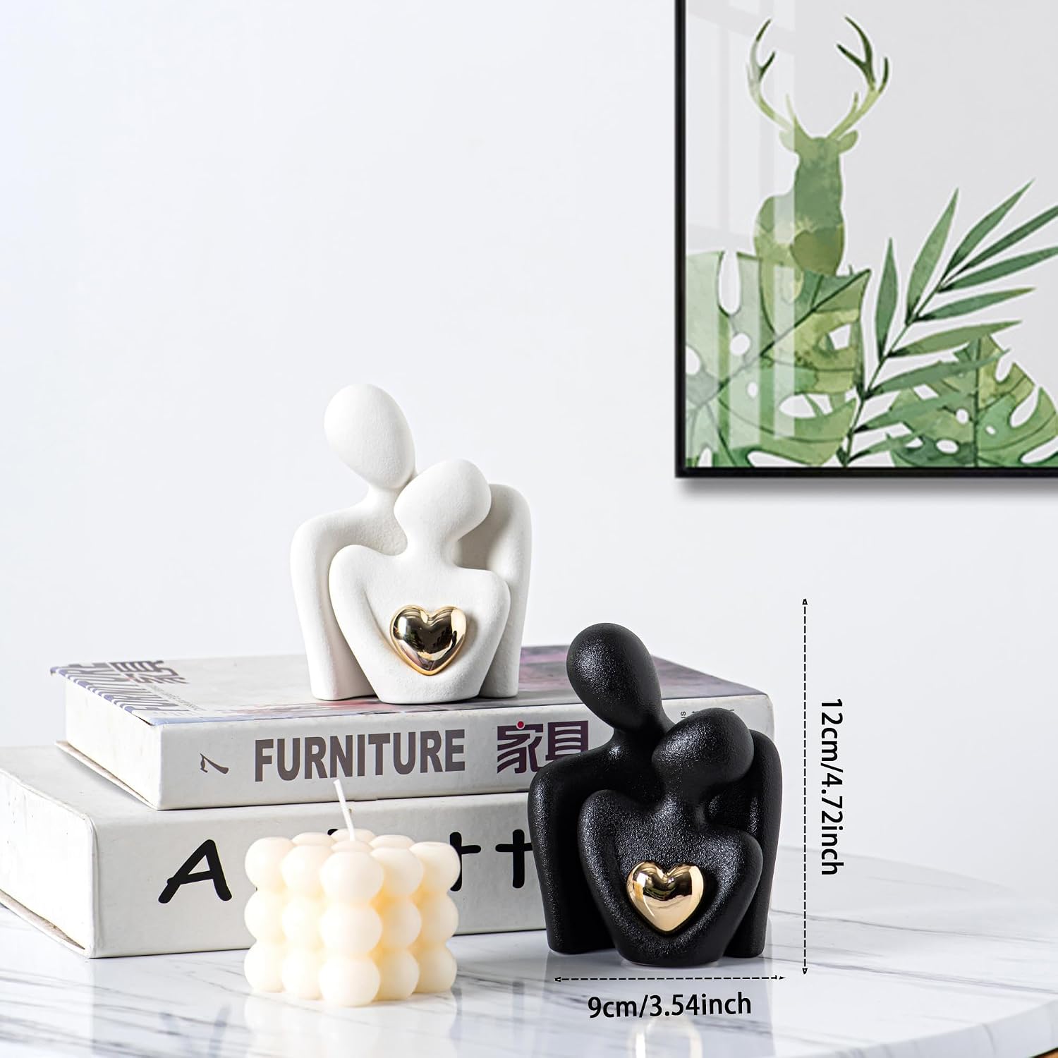 Ceramic Couple Statue / Black-4.7in