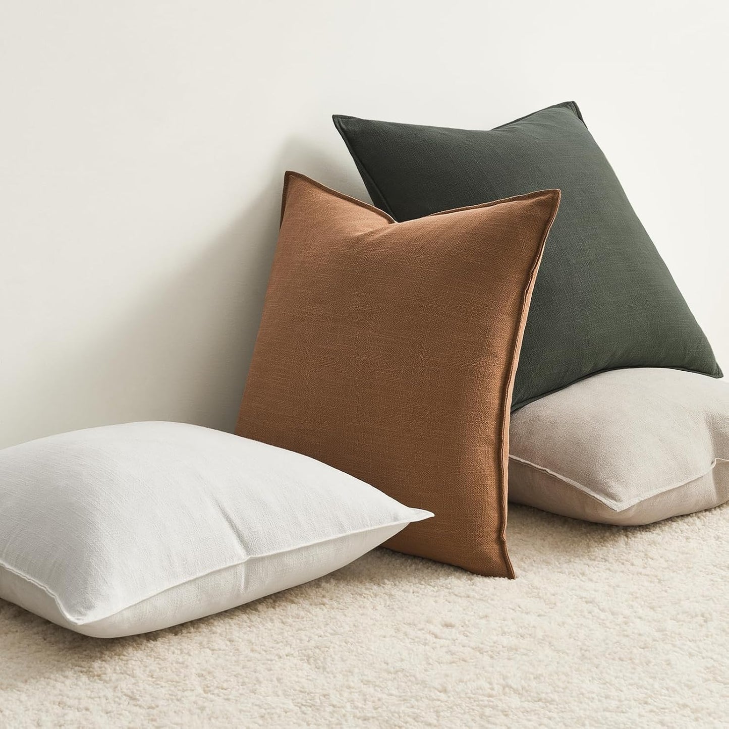 Linen Soild Decorative Throw Lumbar Pillow Covers Soft Accent / Gold Olive / 20 x 12 / Set of 4