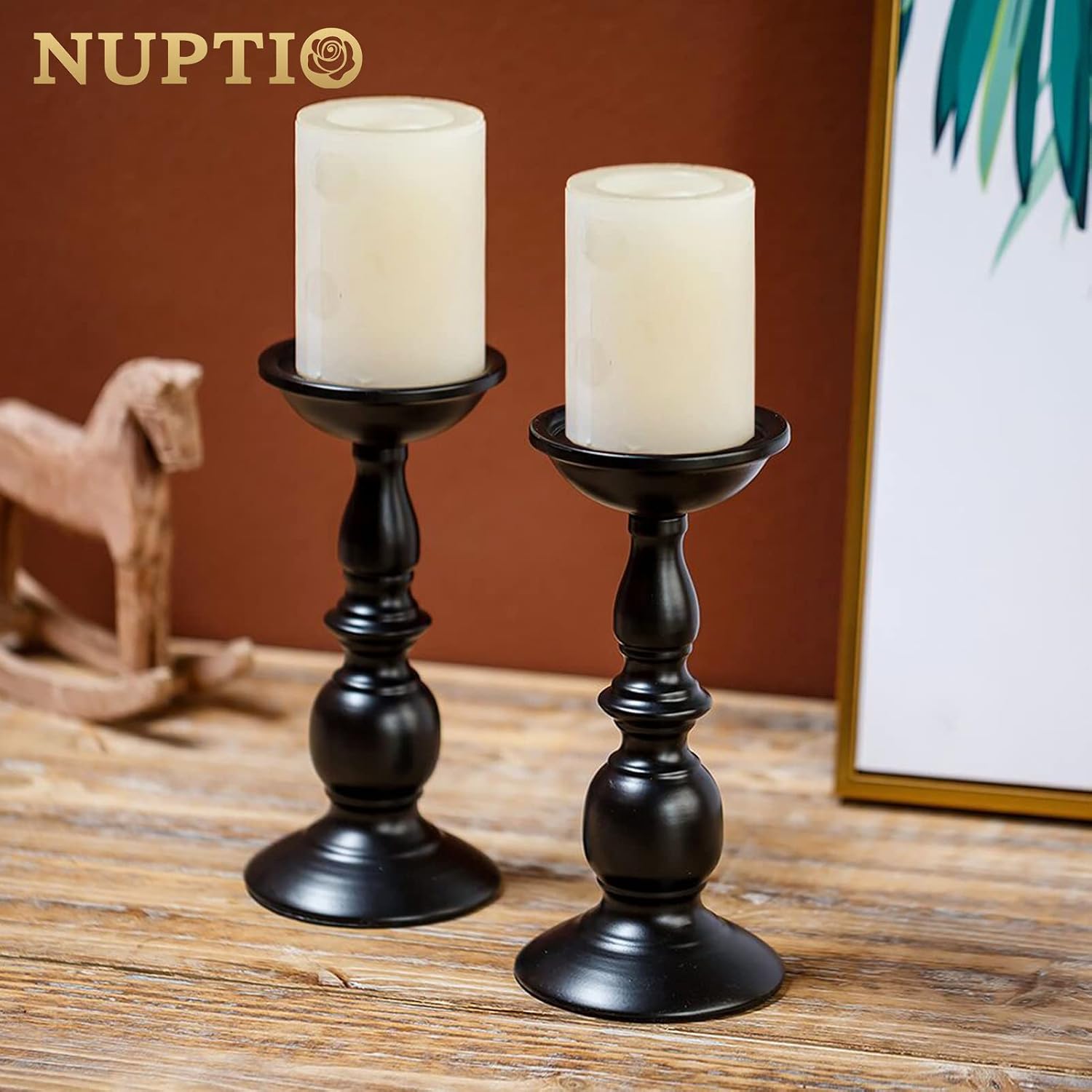 2 Pcs Black Pillar Candle Holders, Most Ideal for 3" Pillar Candles, Gifts for Wedding, Party, Home, Spa, Reiki, Votive