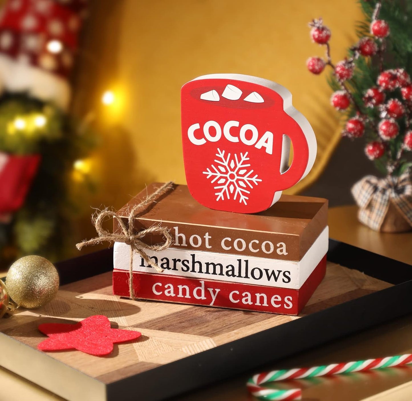 Xmas Mini Faux Book Decor for Tiered Tray Coffee Cocoa / Hot Cocoa