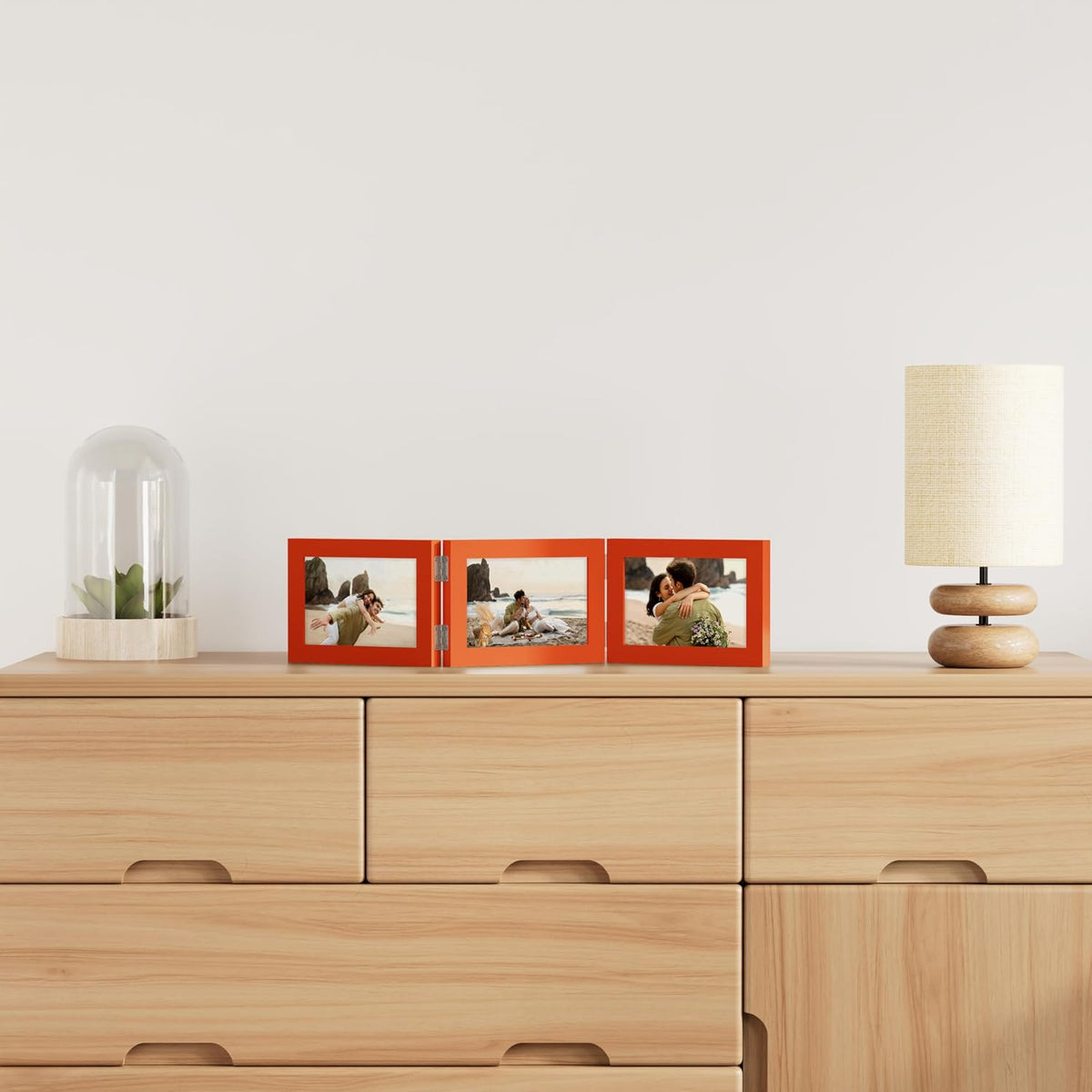 decorUhome Orange Triple 7x5 Picture Frame Horizontal, MDOR08 | "Z" Shape Folding Design Engineered Wood Trifold Photo
