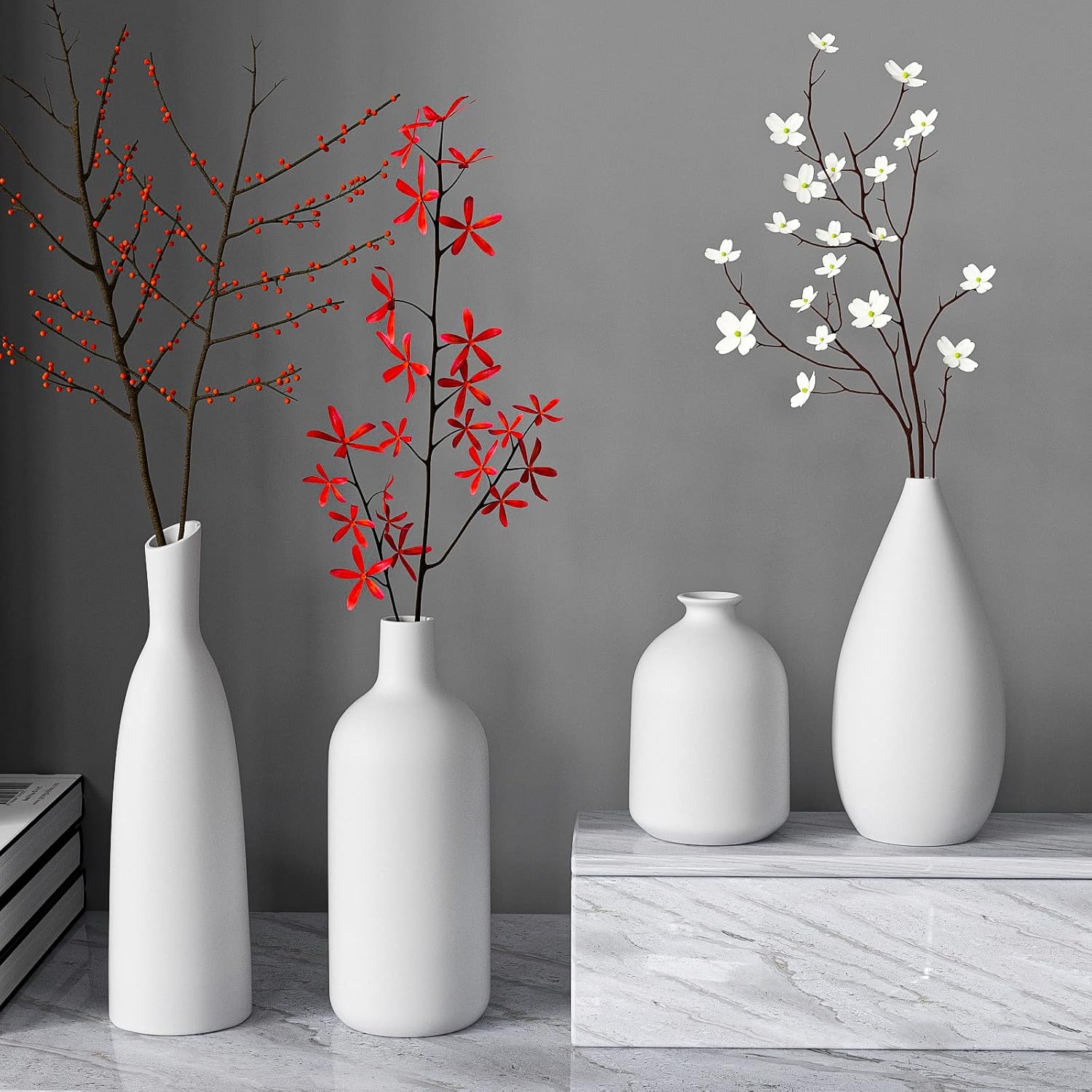 White Ceramic Vase / White*4 / Set of 4
