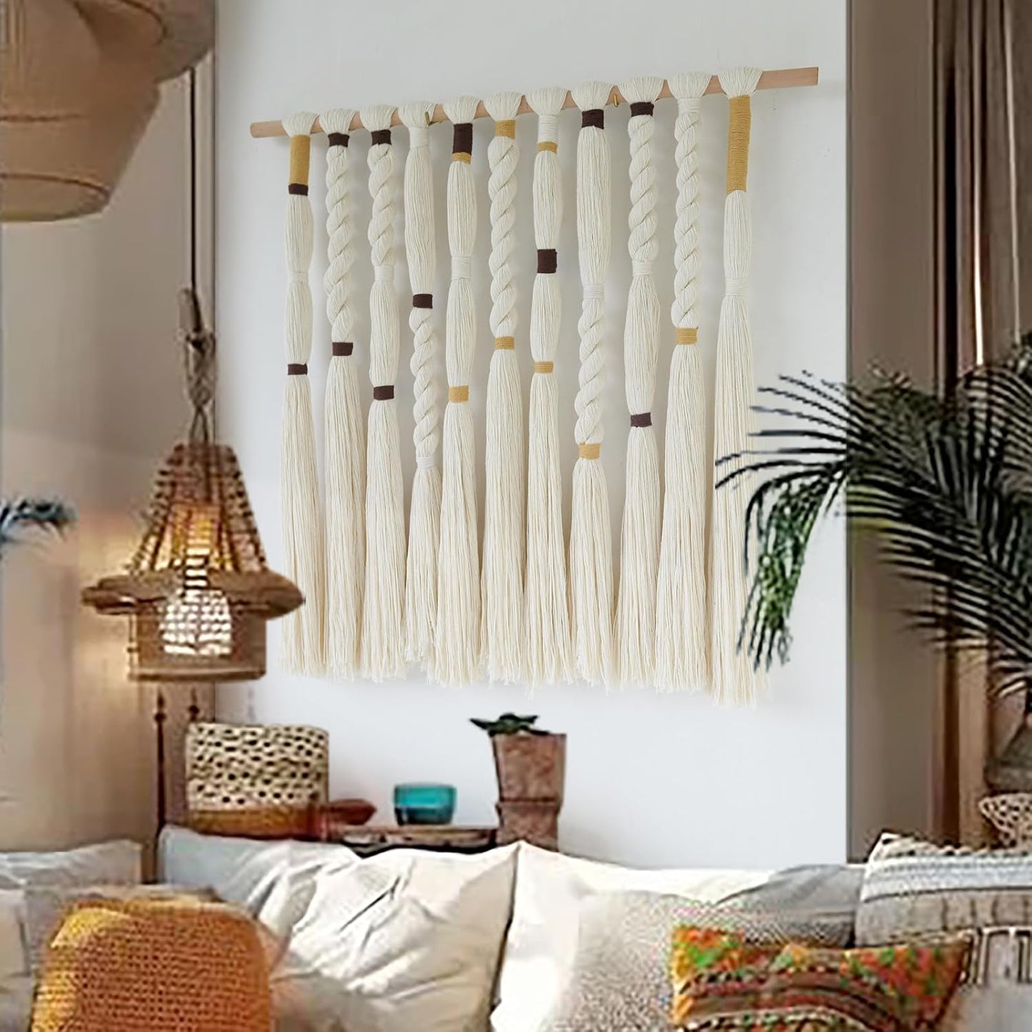 Macrame Wall Hanging Woven Knot and Tassel Fringe Handmade Boho Wall Art / Ivory3
