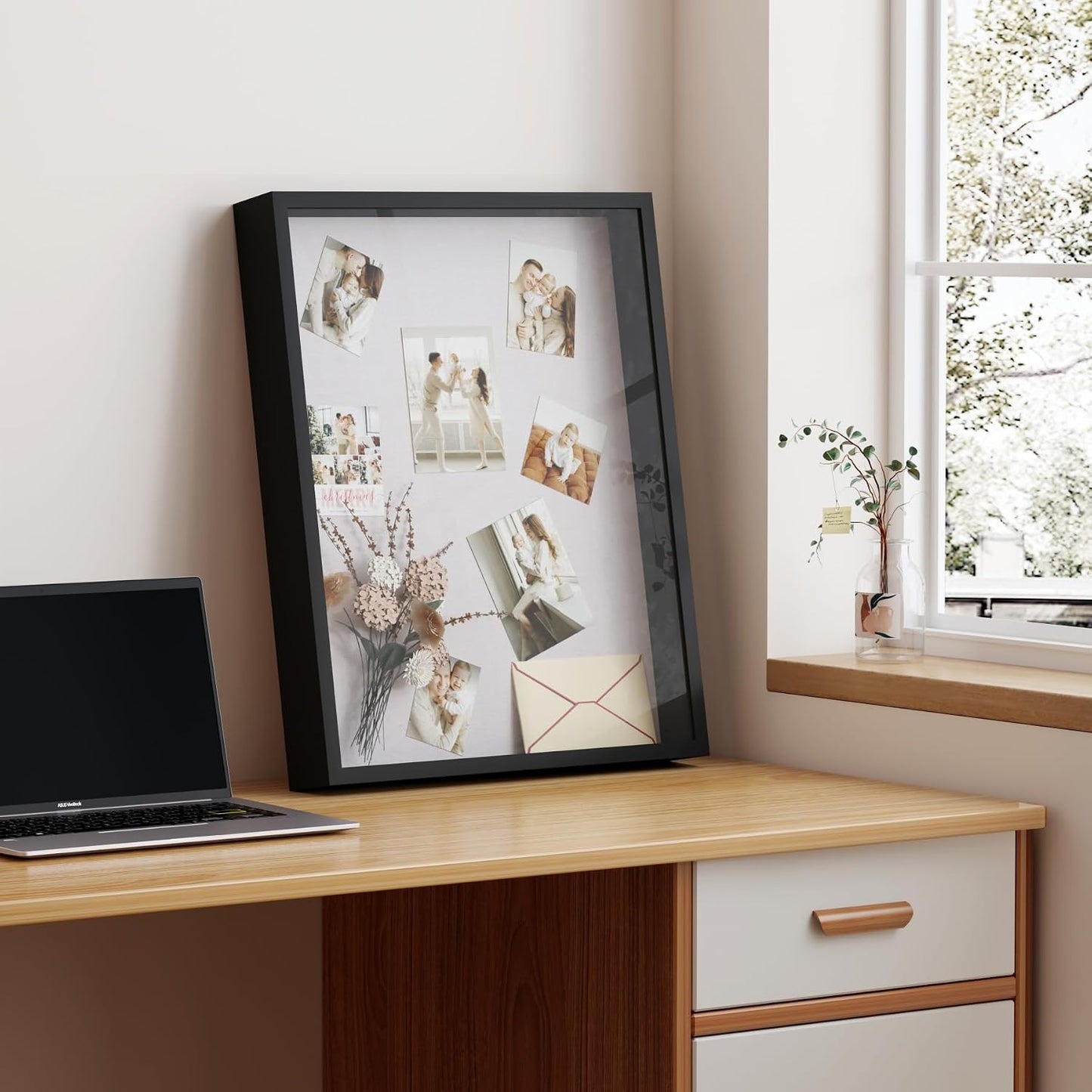 Muzilife 16x20 Large Shadow Box Wood Picture Frame, Tempered Glass, Black | FSC-Certified MDF | Soft Acid-free Linen