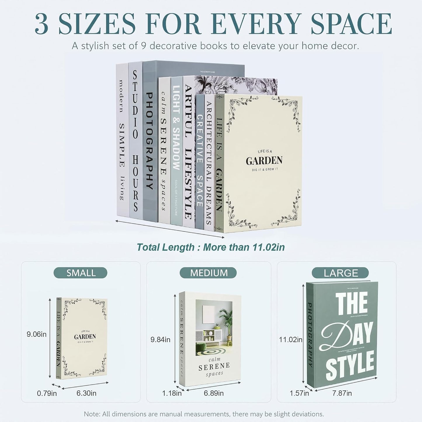 Faux Book Storage Boxes / Sage-beige / 9 Books / Set of 9