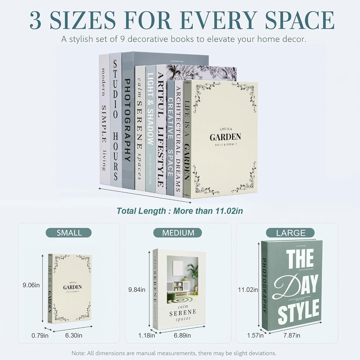 Faux Book Storage Boxes / Sage-beige / 9 Books / Set of 9