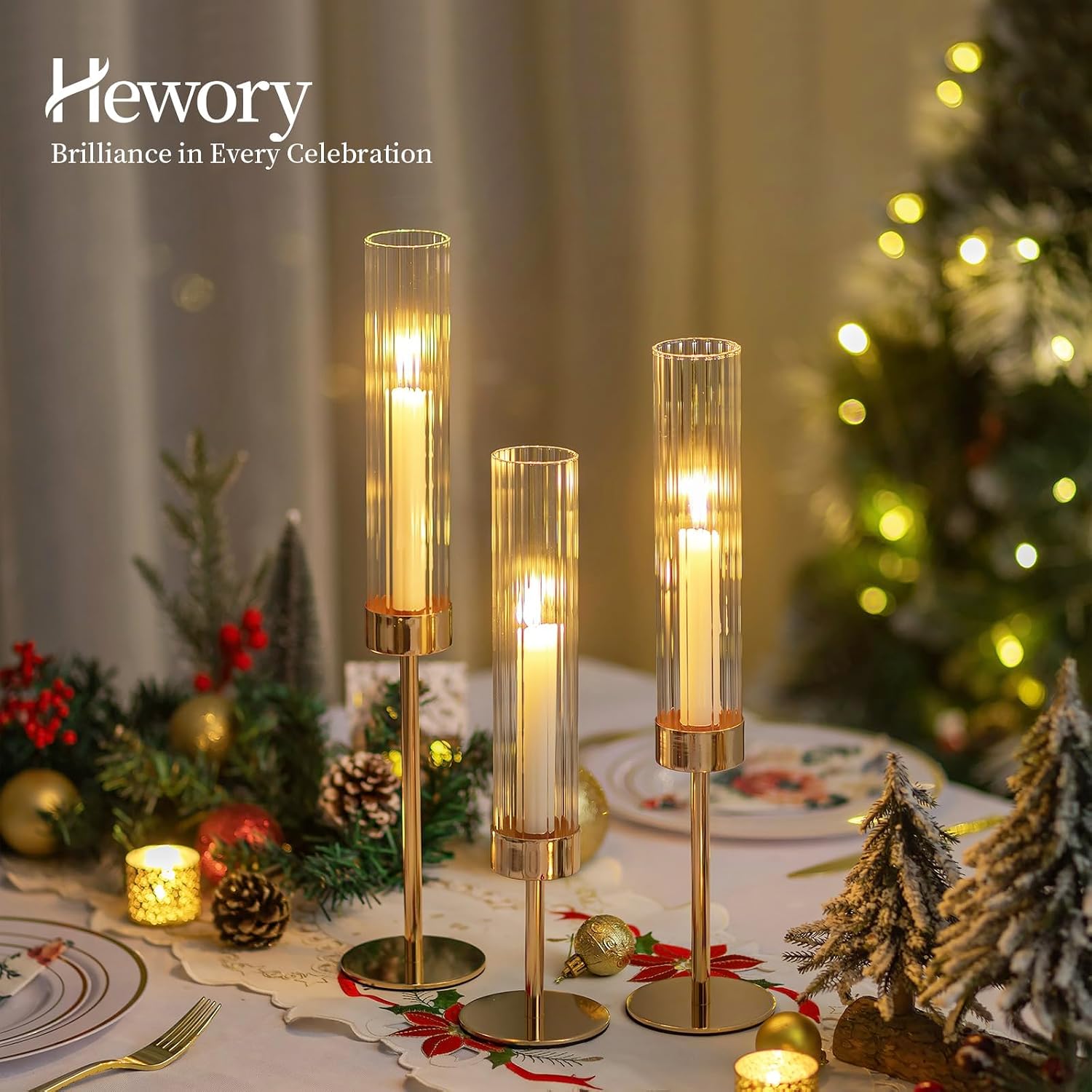 Hewory Gold Taper Candle Holders: Candlestick Holders Set of 6 Hurricane Glass Tall Candle Holder for Candlesticks
