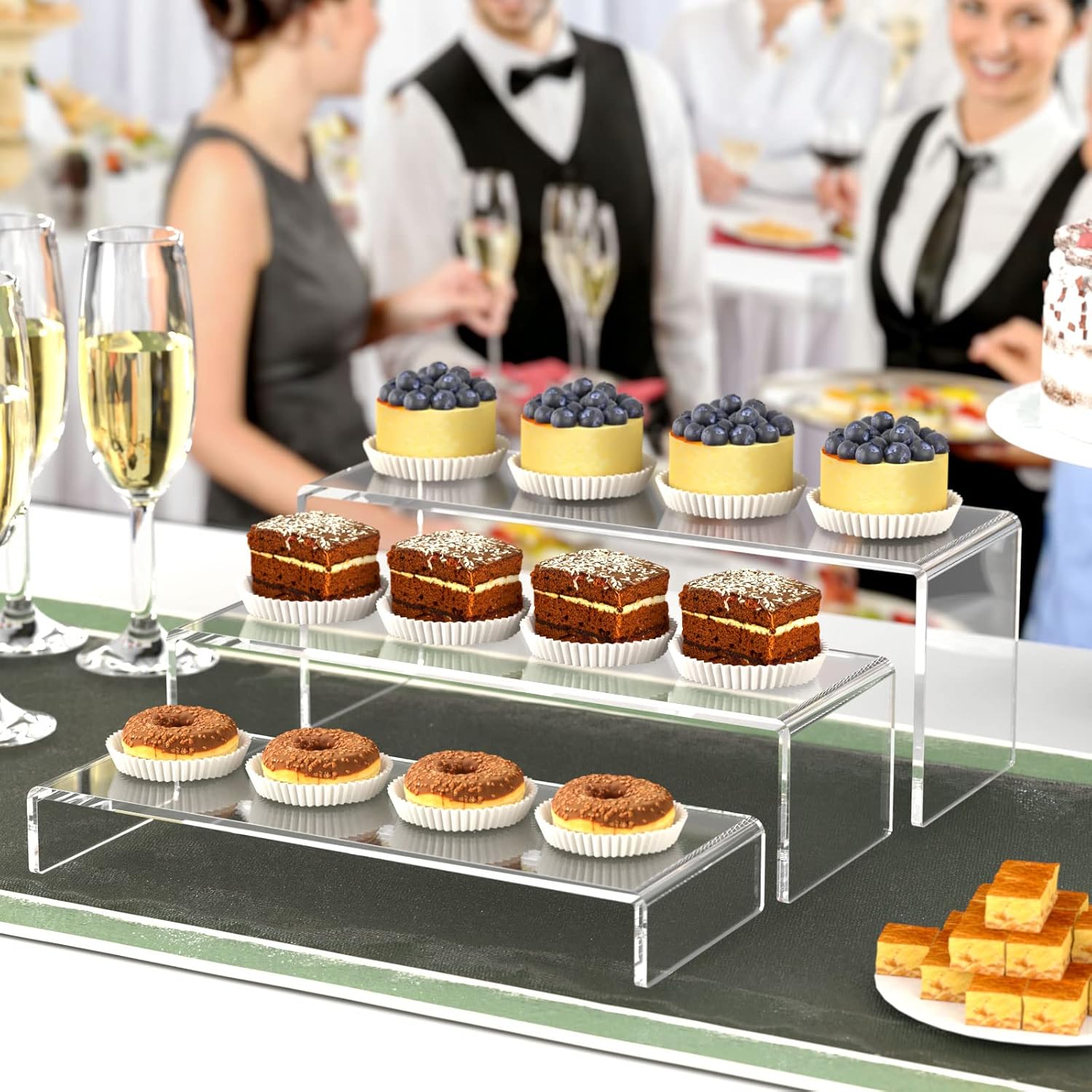 Acrylic Display Riser, 3 Step 12" Large Acrylic Risers | Thickened to 5mm Clear Rectangular Display Shelf for Cupcake