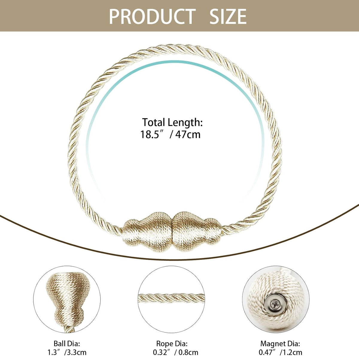 Magnetic Curtain Tiebacks Decorative Curtain Holders for Drapes Nieffeiy | 6 Pack Beige Outdoor Tie Backs Rope Window