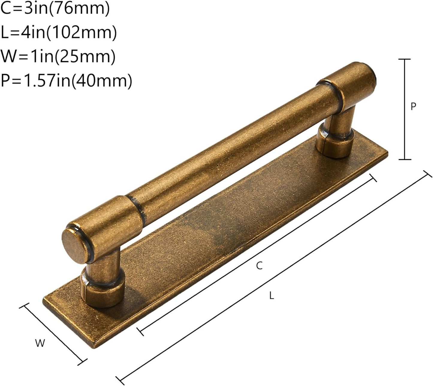5 Pack 3 Inch(76 mm) Center to Center Antique Brass Cabinet Pull Backplate with Base Plate Zinc Solid Vintage Kitchen