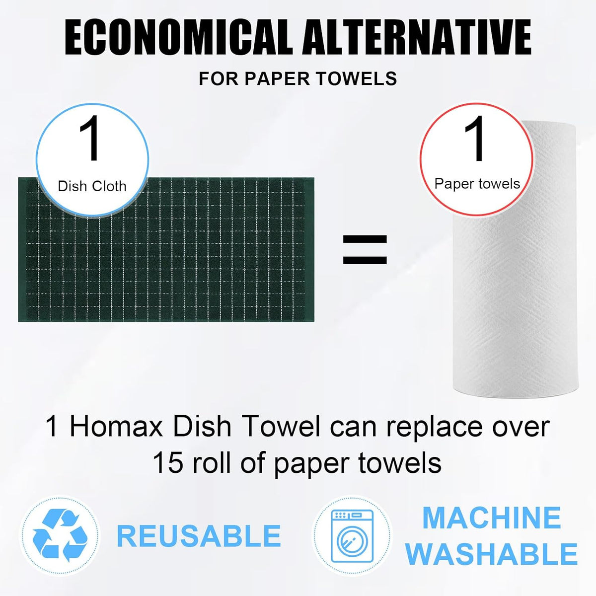 Homaxy 100% Cotton Terry Kitchen Towels, 6 Pack, Blackish Green | Ultra Soft and Absorbent Dish Towels for Kitchen