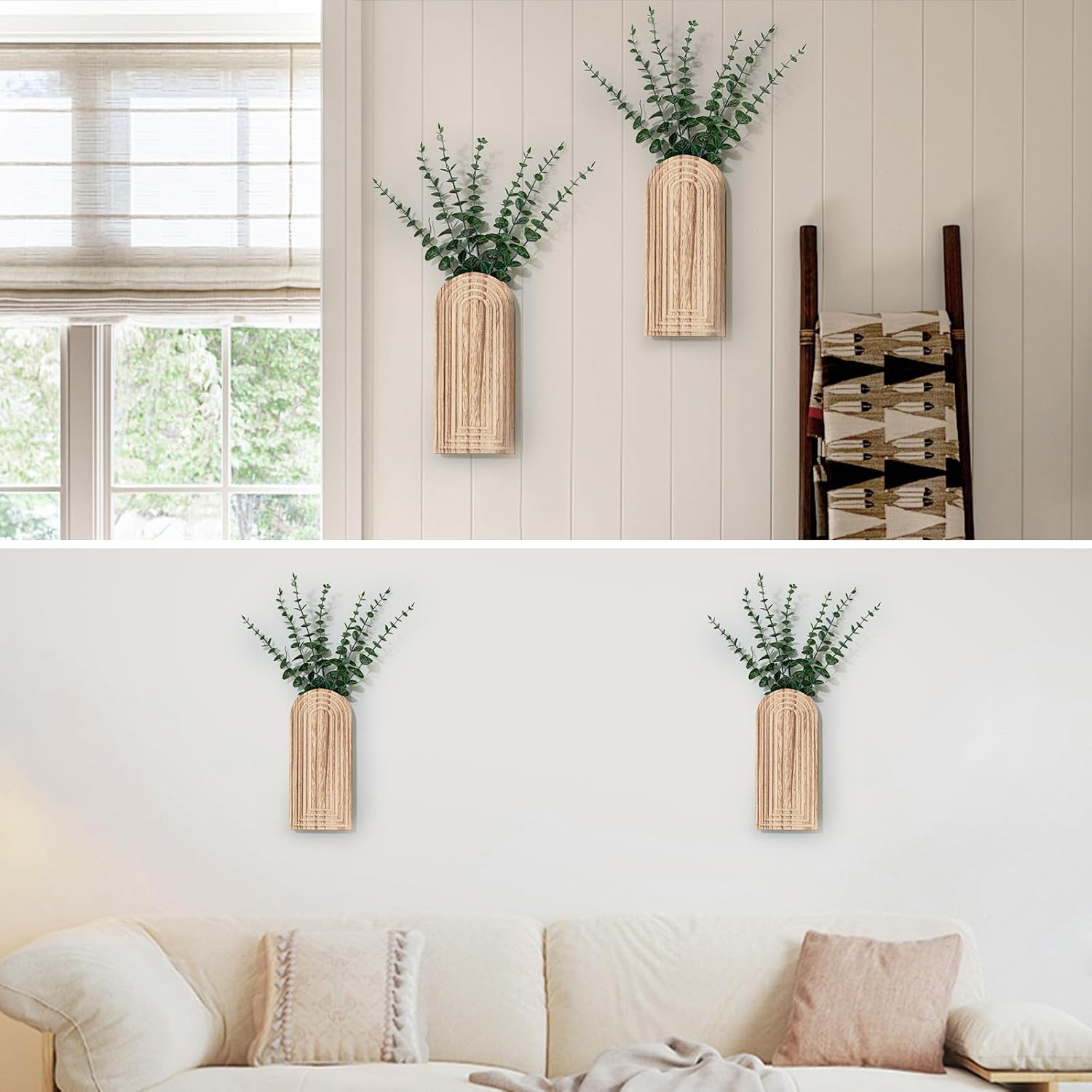 Boho Hanging Planter / Natural Wood / Set of 2