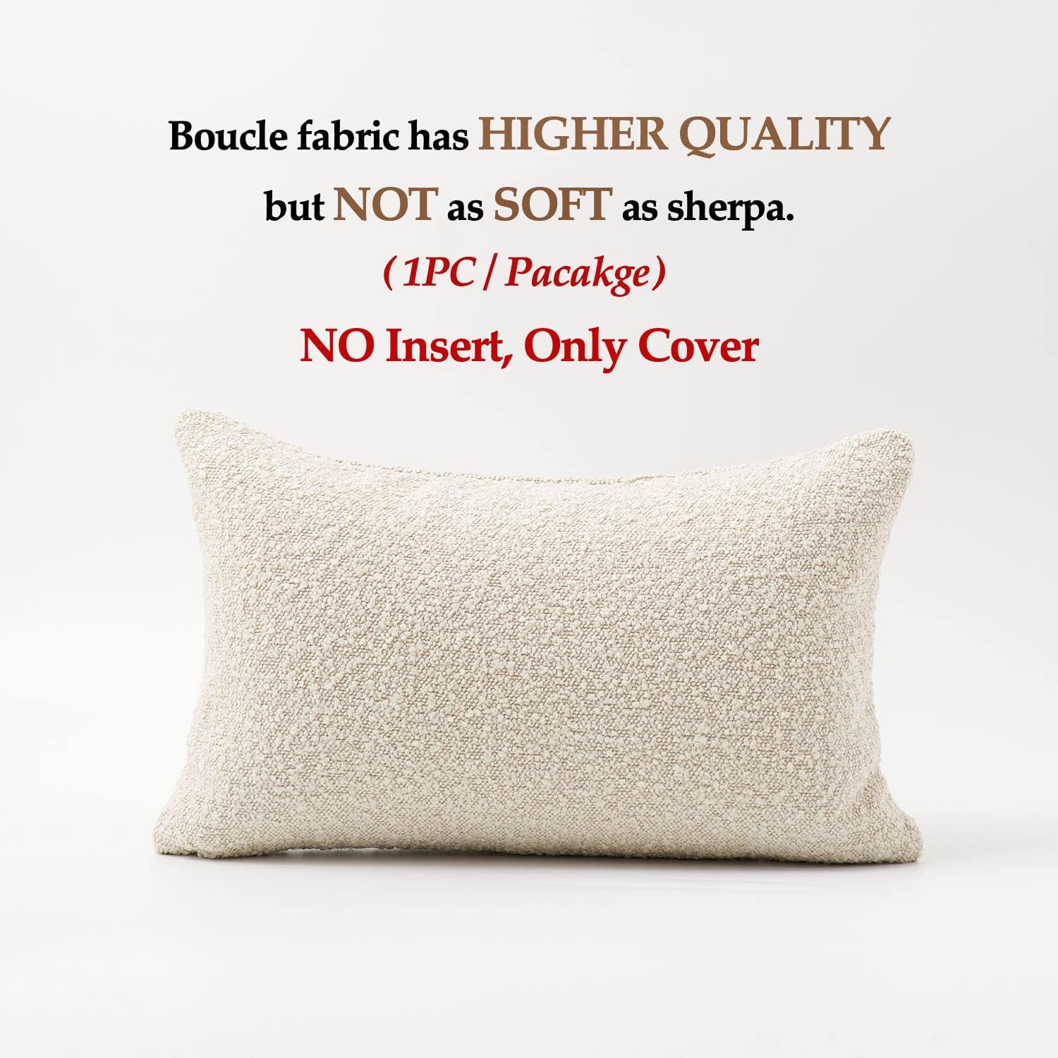 Boucle Pillow Covers Throw Pillow Covers Decorative Pillows for Bed Sofa Pillows / 12 x 20