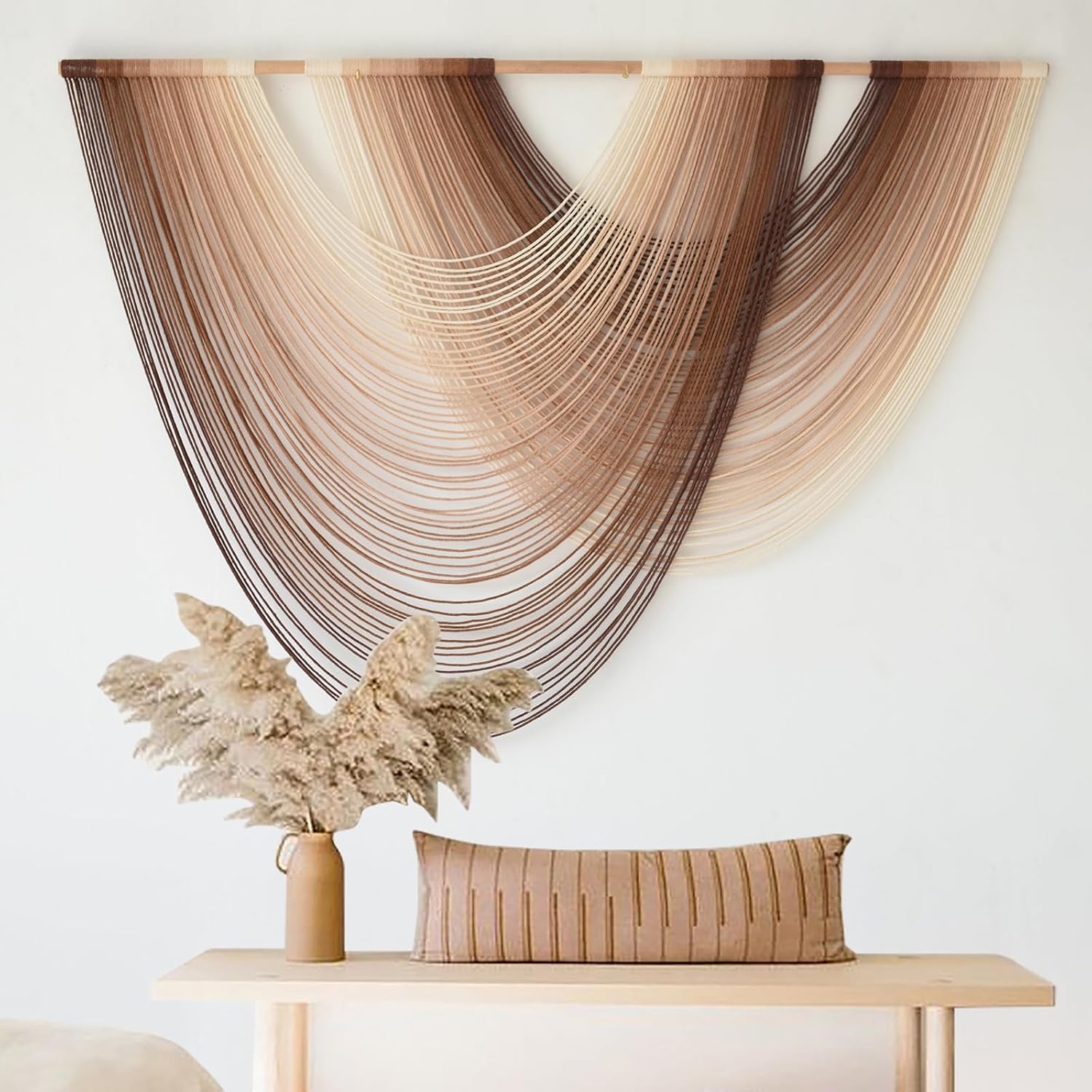 Macrame Wall Hanging Dip-Dye Boho Home Decor Fiber Wall Art Craftsmanship Bedroom / Ivory Brown