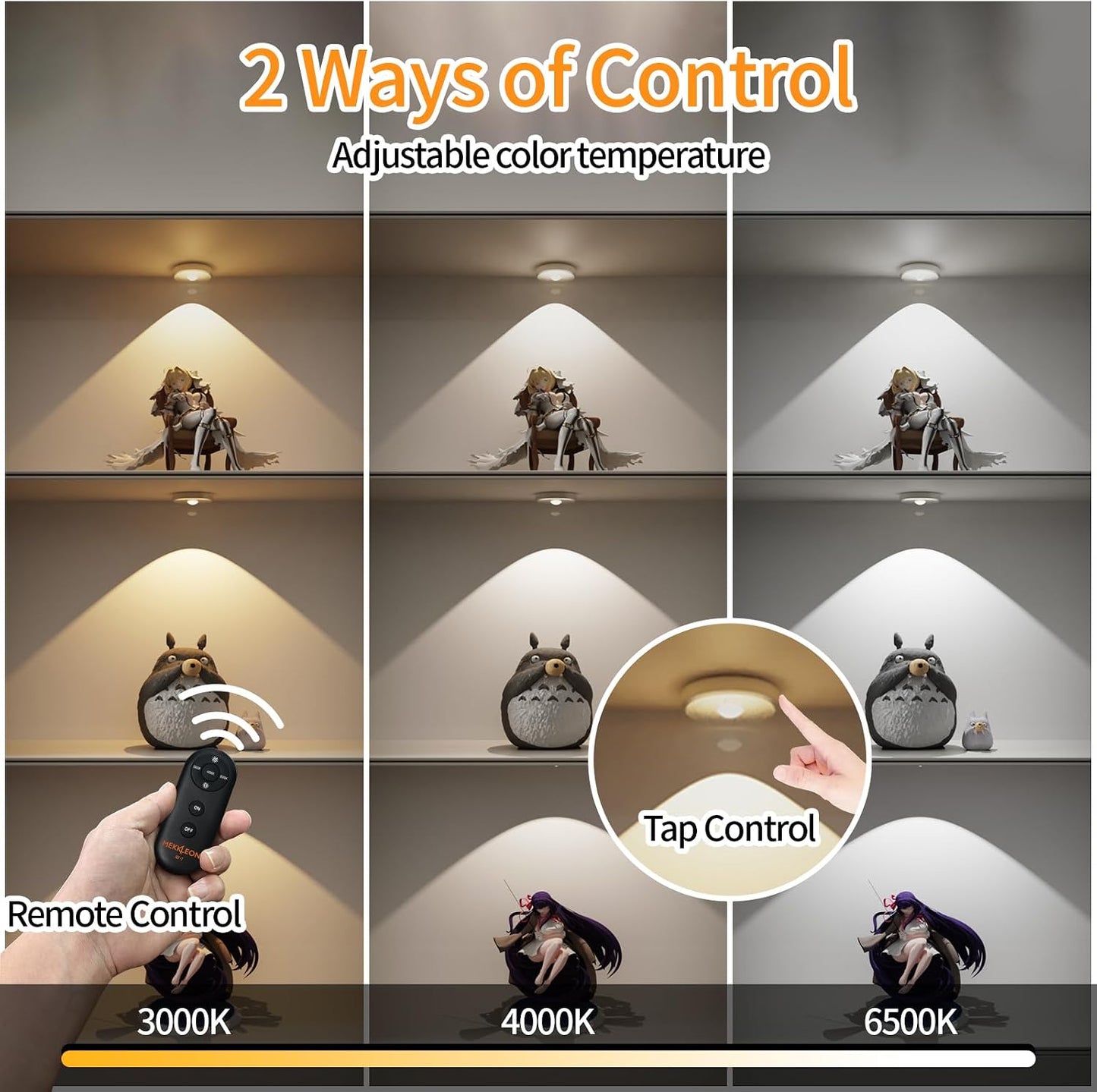 Puck Lights with Remote Control,Under Cabinet Lighting,Silver,3PCS | 2200mAh Rechargeable Push Light,3 Color