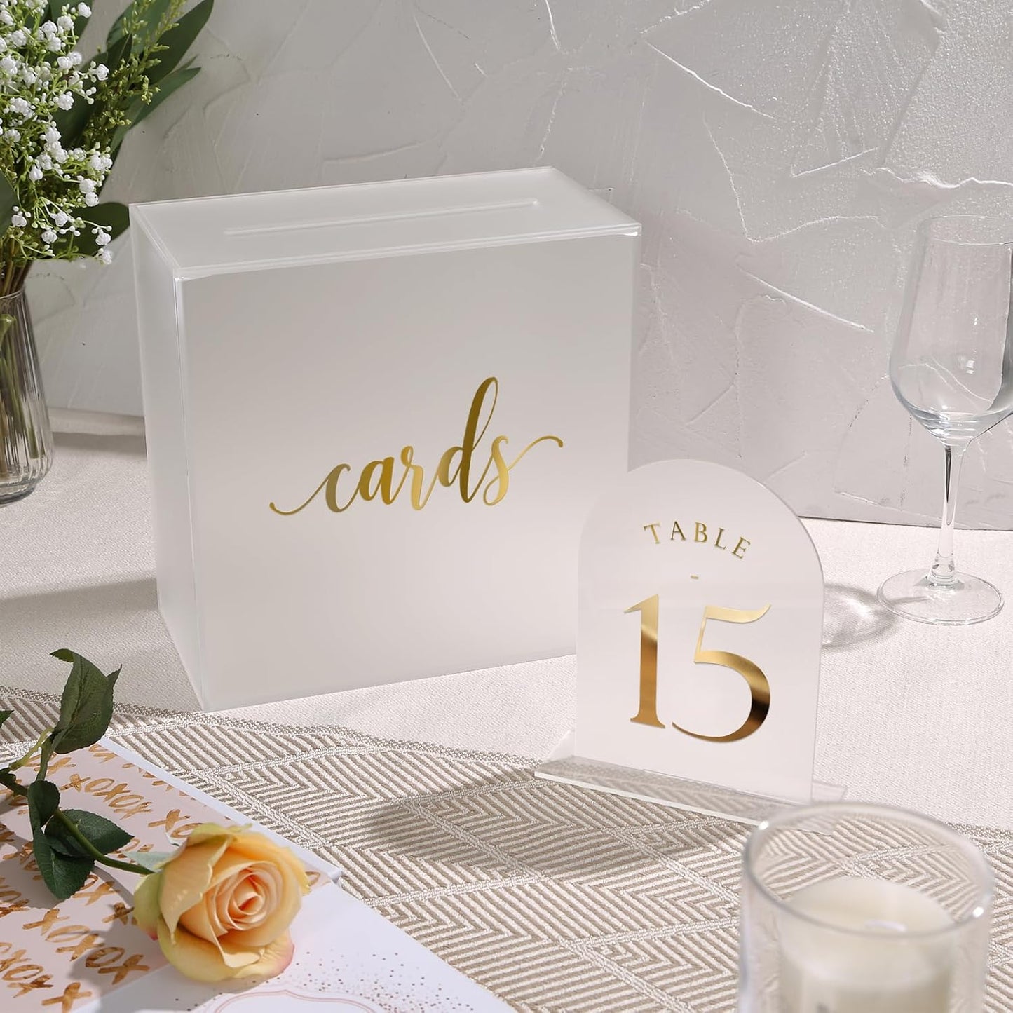 UNIQOOO Frosted Arch Wedding Table Numbers 1-20, Gold Foil Printed 5x7 Acrylic Display Signs and Holders, Pack of 20