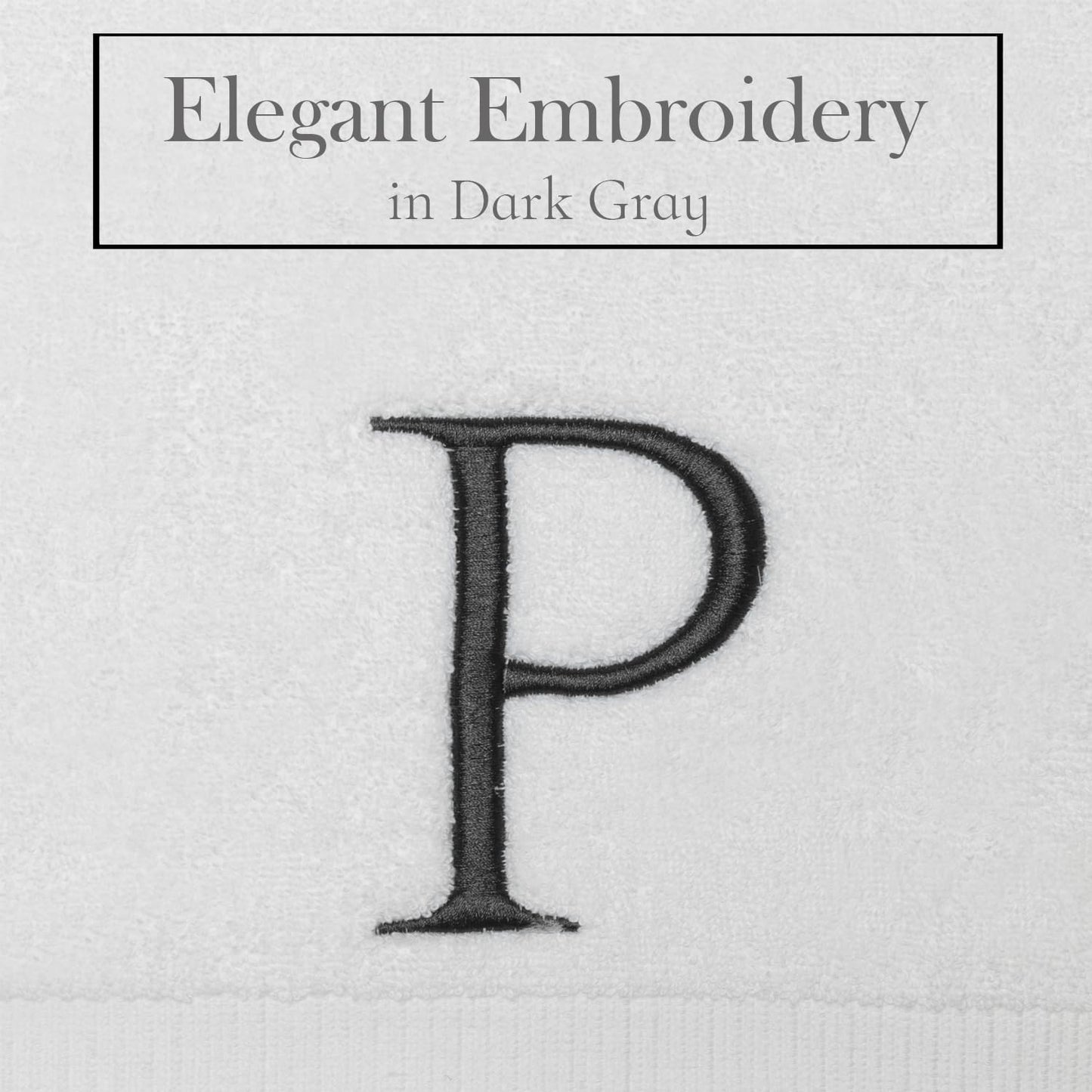 White with Dark Gray Monogrammed Hand Towels for Bathroom Set of 2 Letter P | Luxury Hotel Quality Initial Towels For
