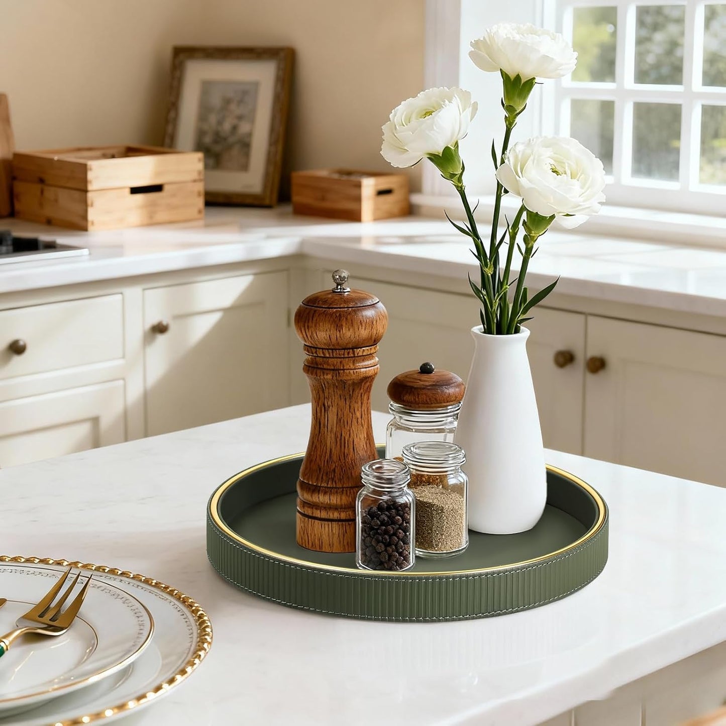 Round Decorative Tray / Green