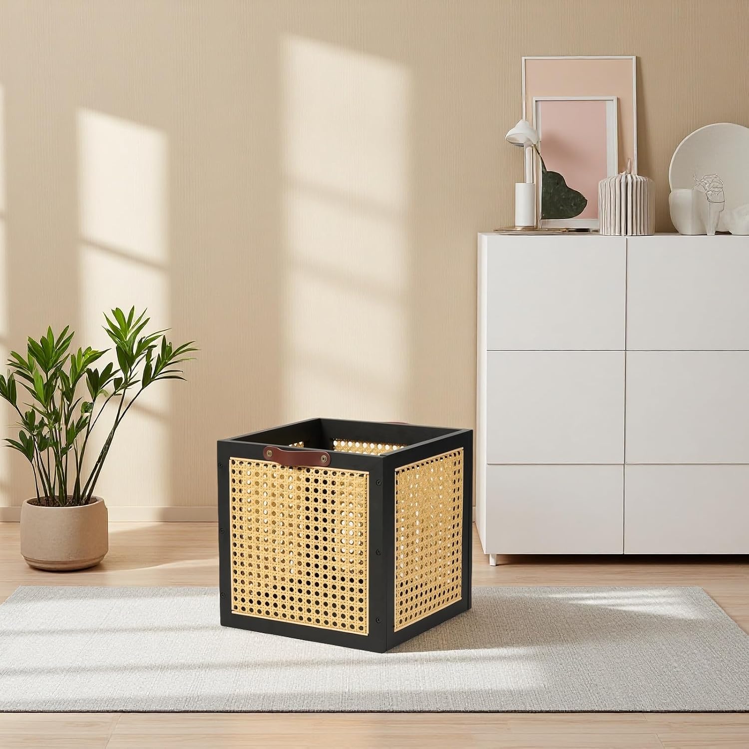 Rattan Storage Cubes Wooden Storage Baskets Boxes Decorative Natural Handmade Bohemian Solid / Black