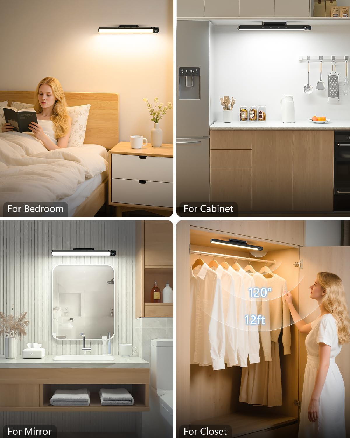 Ferswe 5W Motion Sensor Magnetic Light Bar, 2500mAh Rechargeable Under Cabinet Lighting with Battery Display