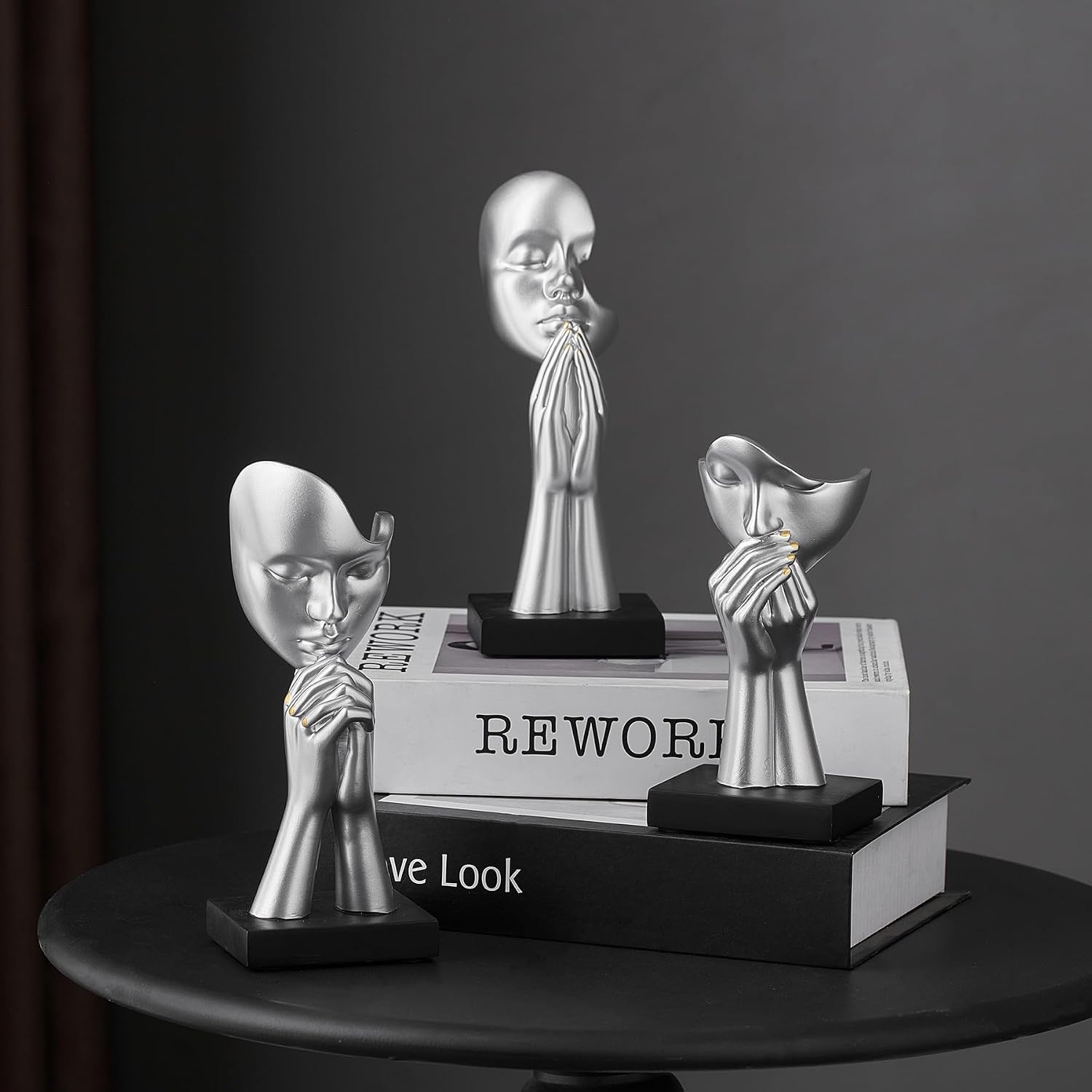 Modern Prayer of Peace Figurines Shelf Decor Accents / Prayer Statue - Silver / Set of 3