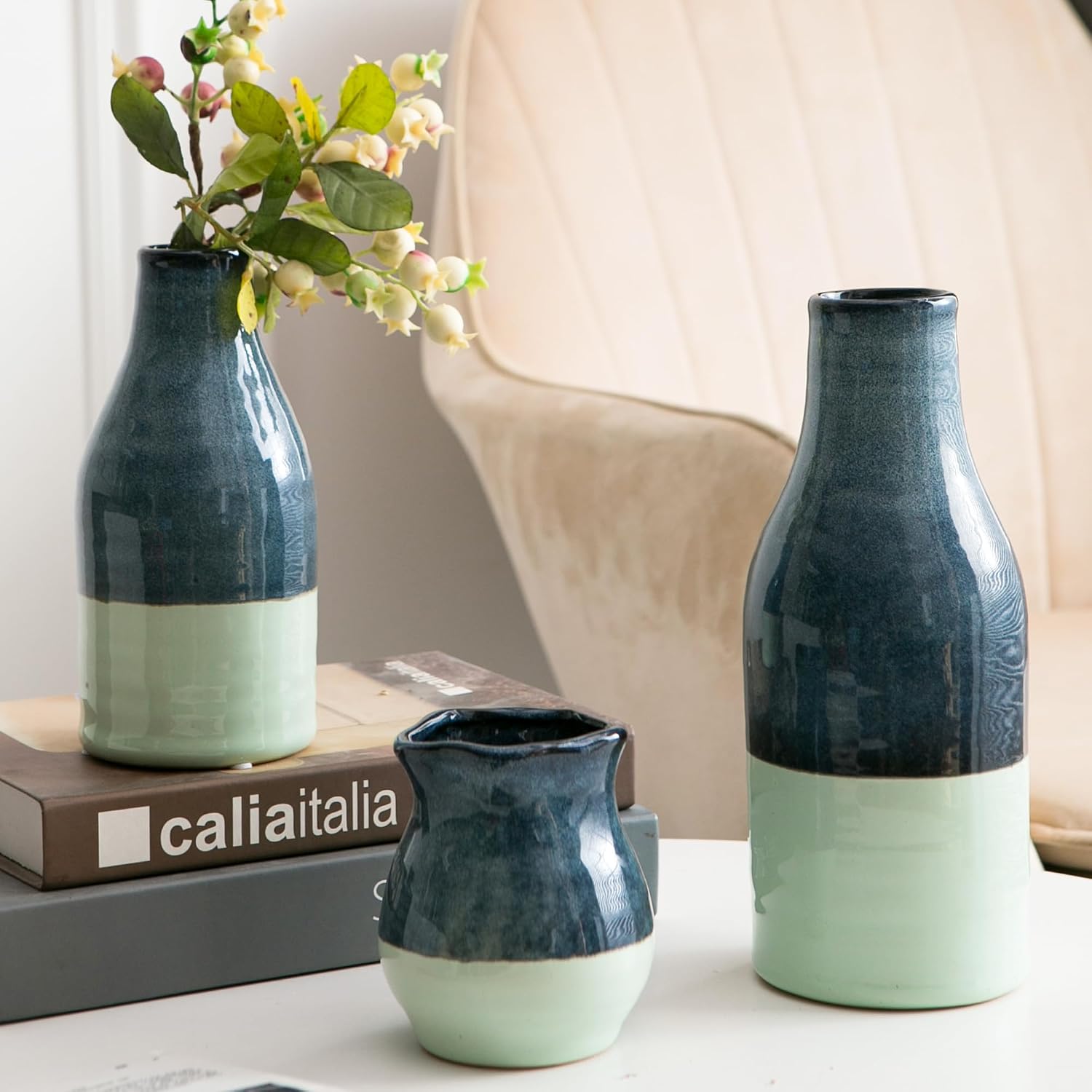 Ceramic Vase Set 3 / Green and Blue Vase Set