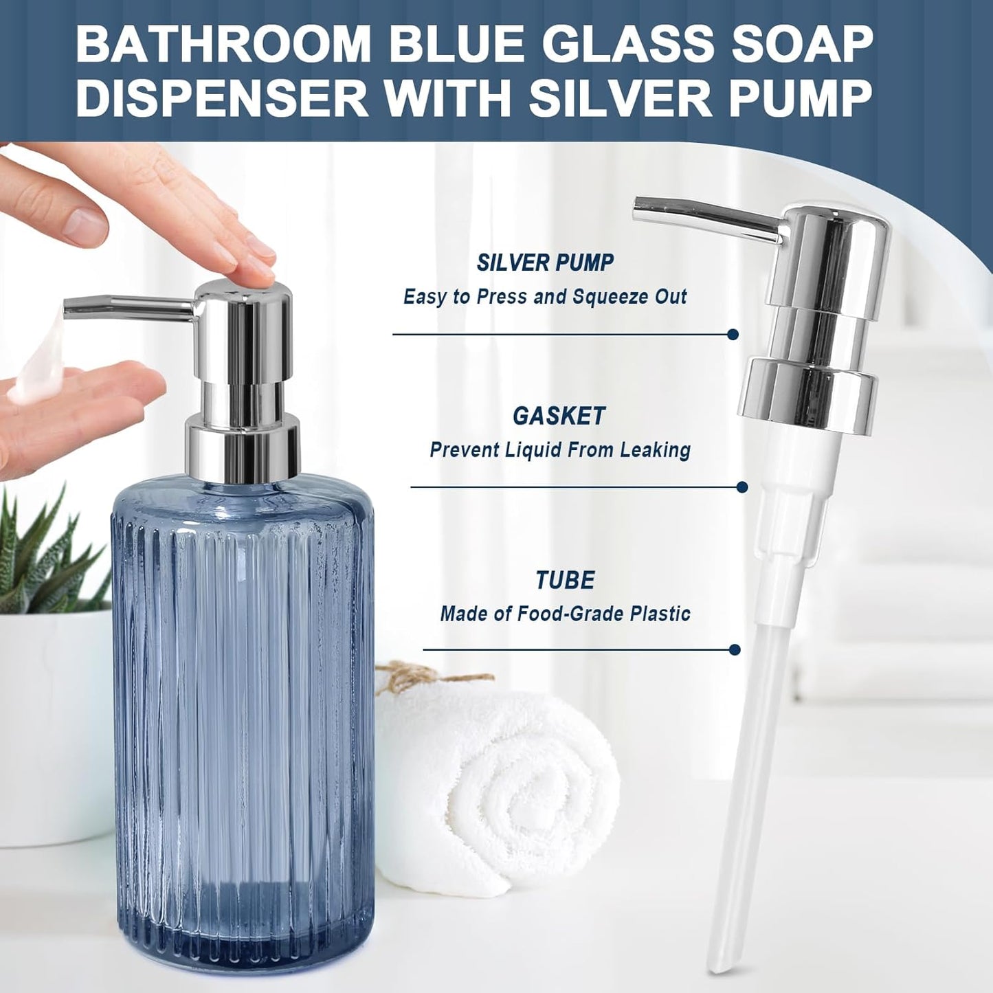 Blue Bathroom Accessories 5 Pcs, Glass Bathroom Accessory Set, Vintage Blue Bathroom Set, Royal Soap Dispenser and