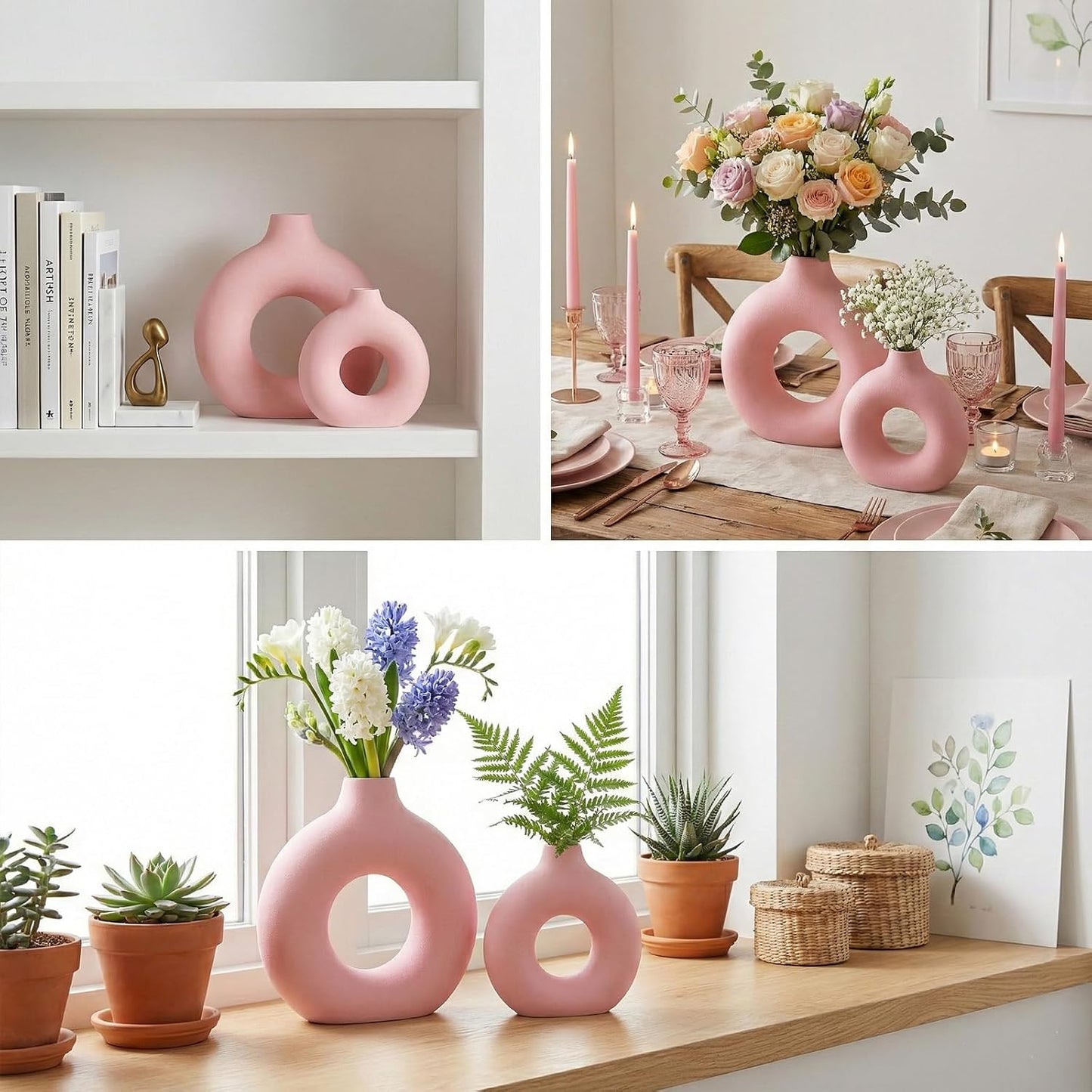 Modern Matte Ceramic Vases for Entryway Living Room Bedroom / Pink / Set of 2