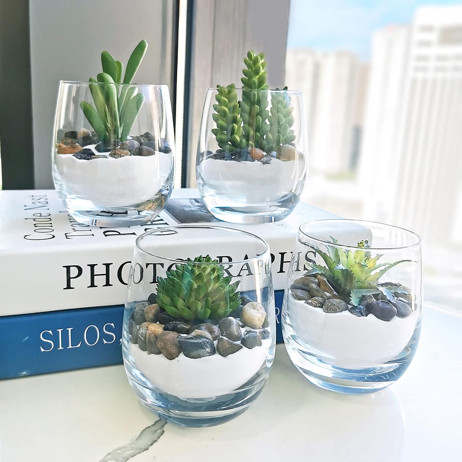 Assorted Artificial Succulents Plants Unpotted Small Cactus Echeveria Air Plant / Green / Set of 20