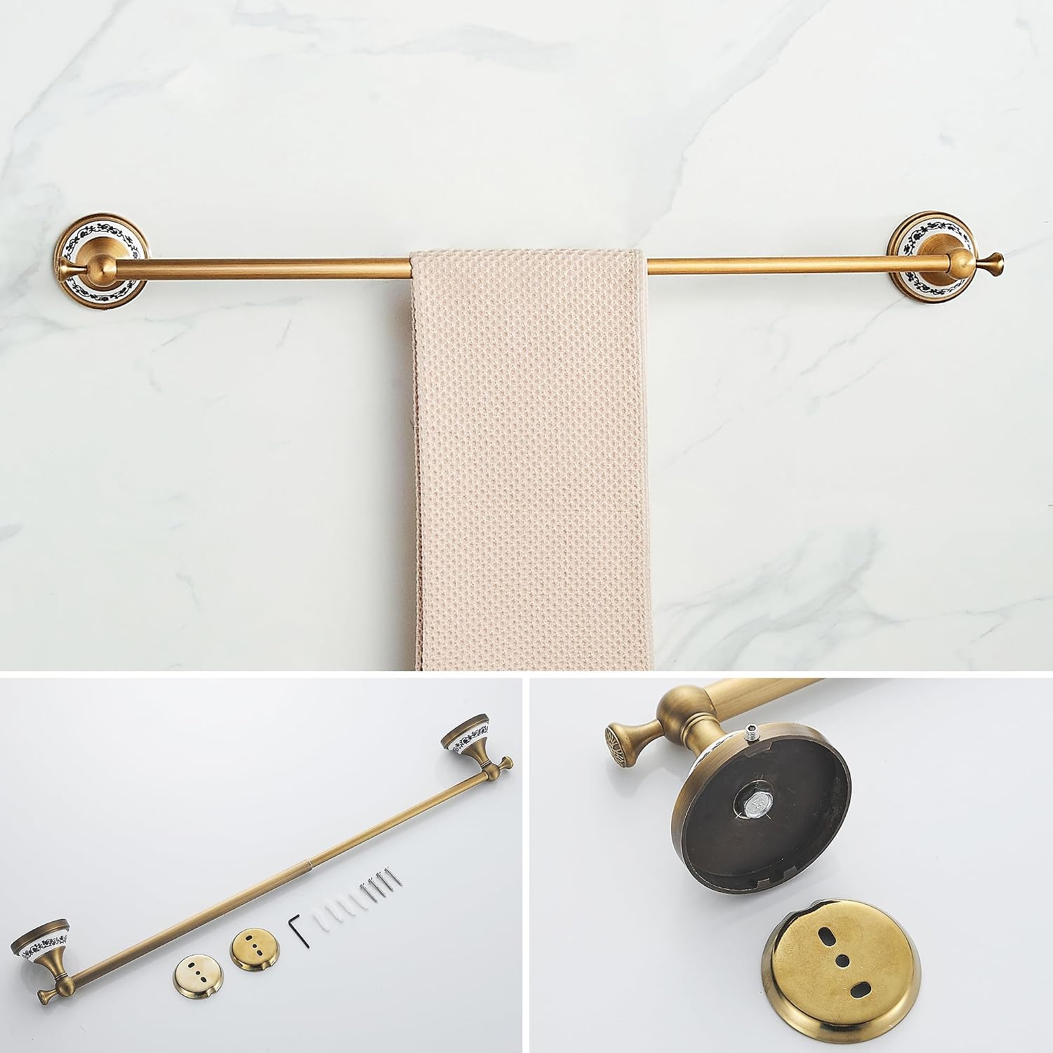 Antique Bronze Bathroom Hardware Set,Adjustable Towel Rack, Toilet Roll Paper Holder,Hand Towel Holder,Hook, Bathroom
