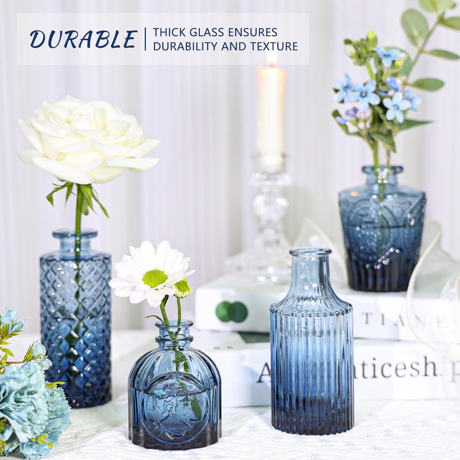 Glass Bud Vase / Blue / Set of 12