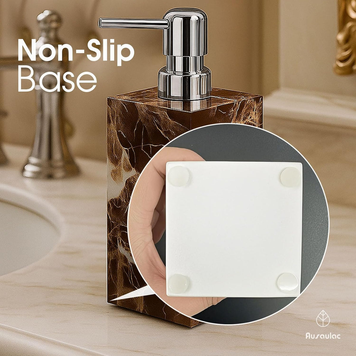 2 Pack Real Natural Marble Soap Dispenser with Stainless Steel Pump Decorative Liquid Hand Soap Bottle for Kitchen