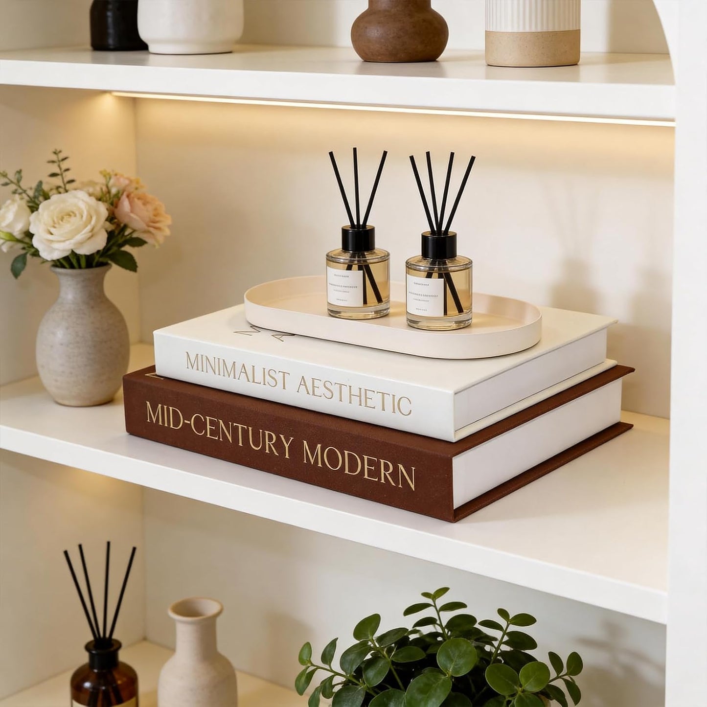 Storage Tray / Decorative Books / Brown+white / Set of 2