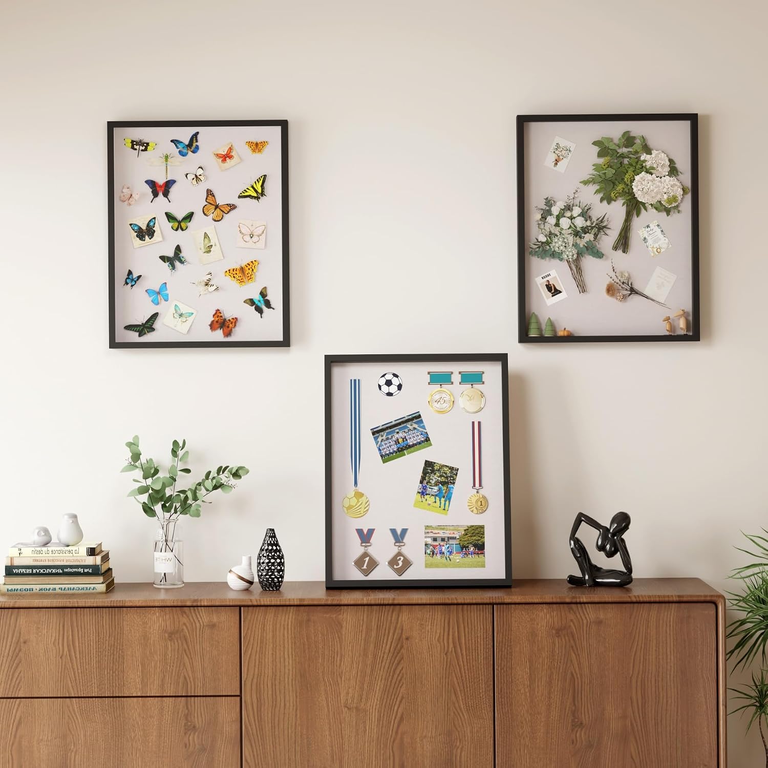 Muzilife 16x20 Large Shadow Box Wood Picture Frame, Tempered Glass, Black | FSC-Certified MDF | Soft Acid-free Linen